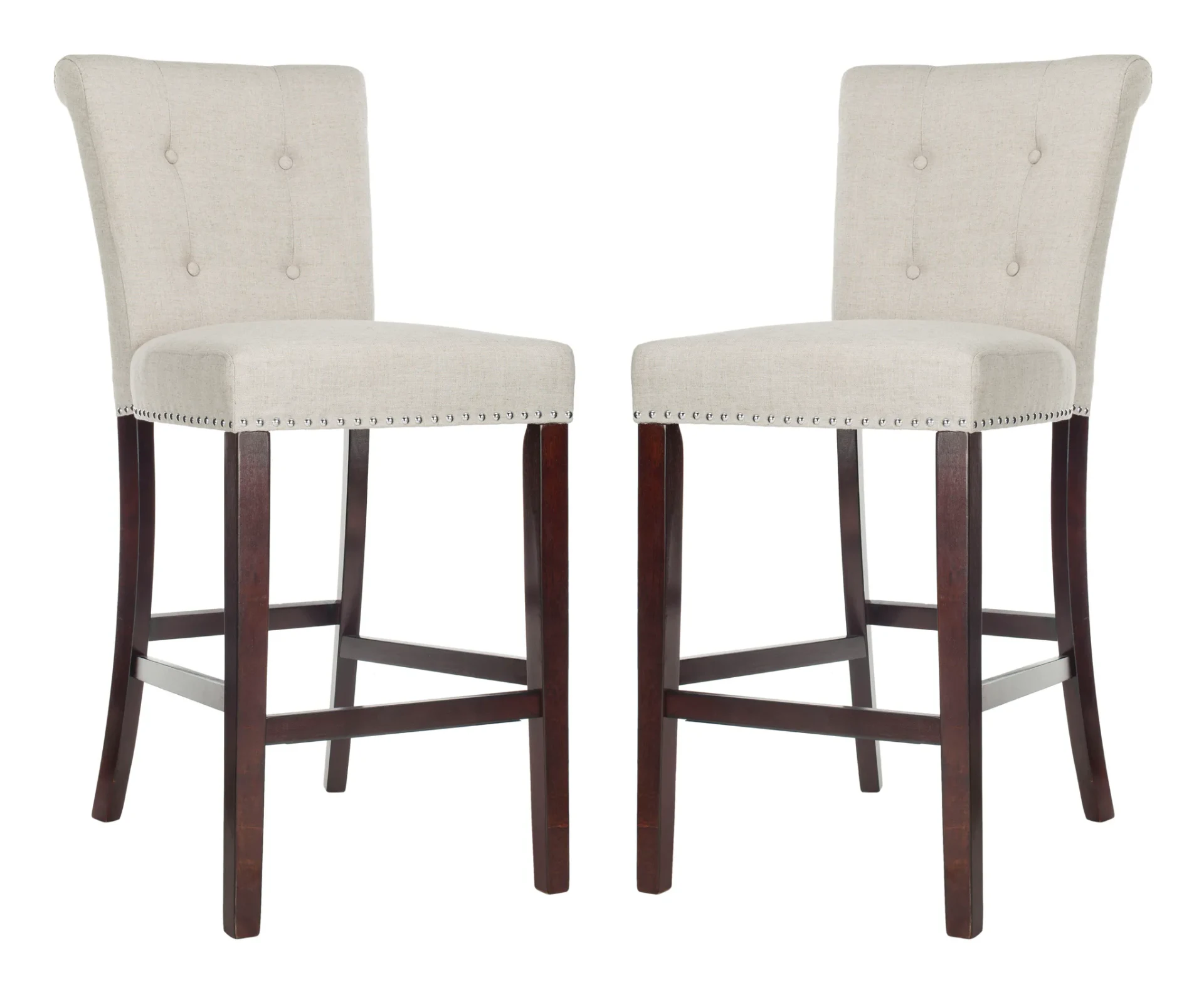 Taylor Bar Stool (Set of 2) in Beige / Chrome Ring / Espresso Leg