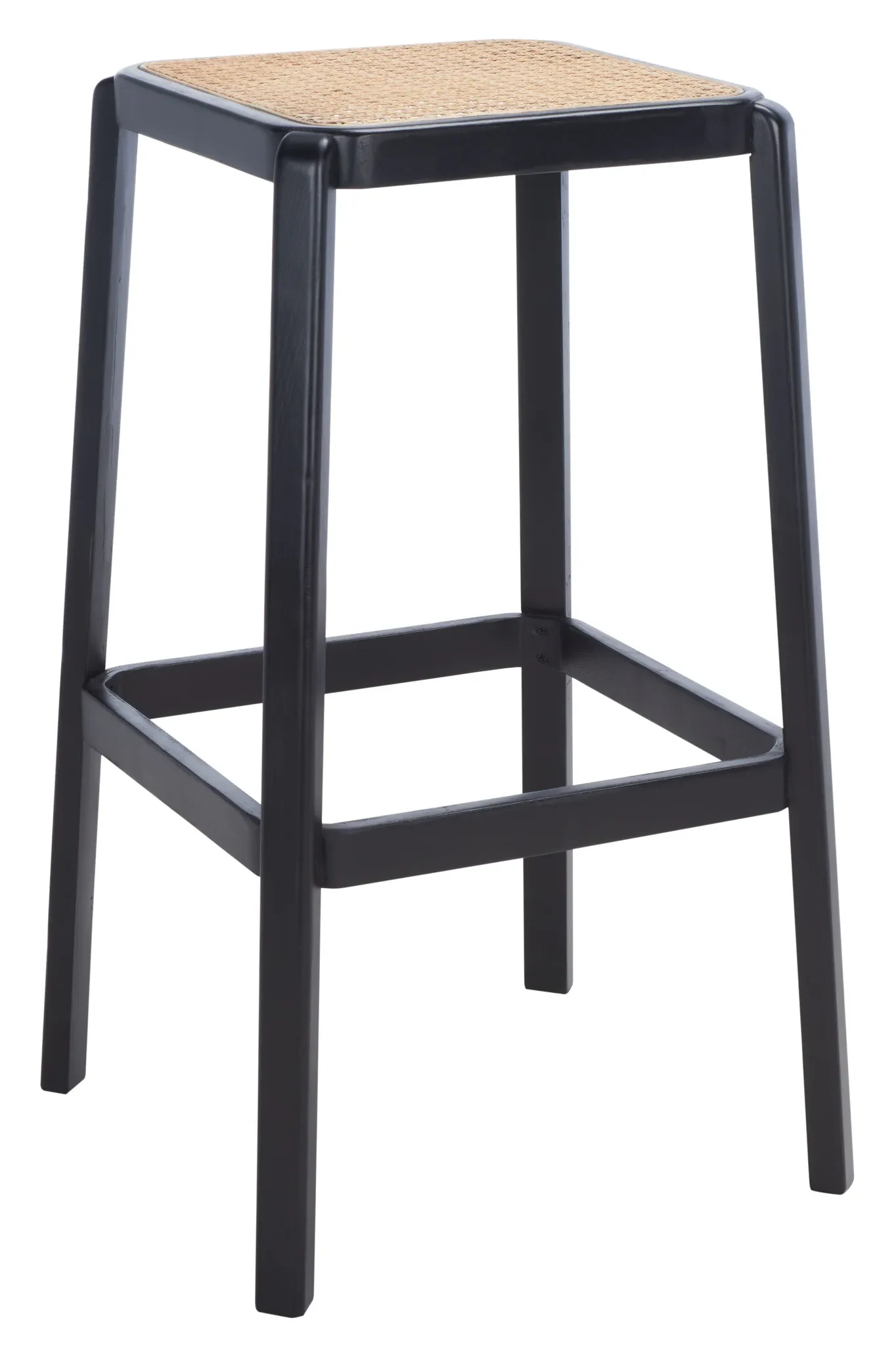 Silus Backless Cane Bar Stool in Black / Natural