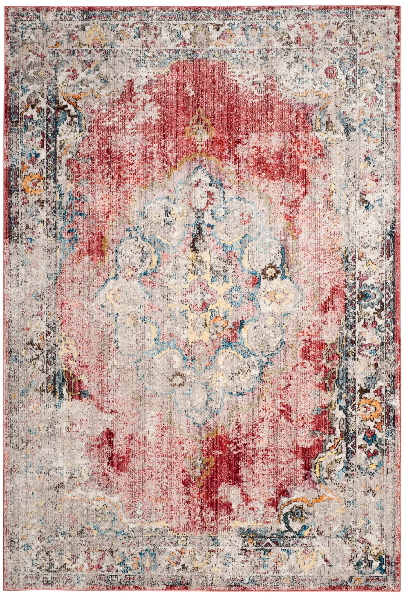 Bristol Medallion Bordered Rug in Rose / Light Gray