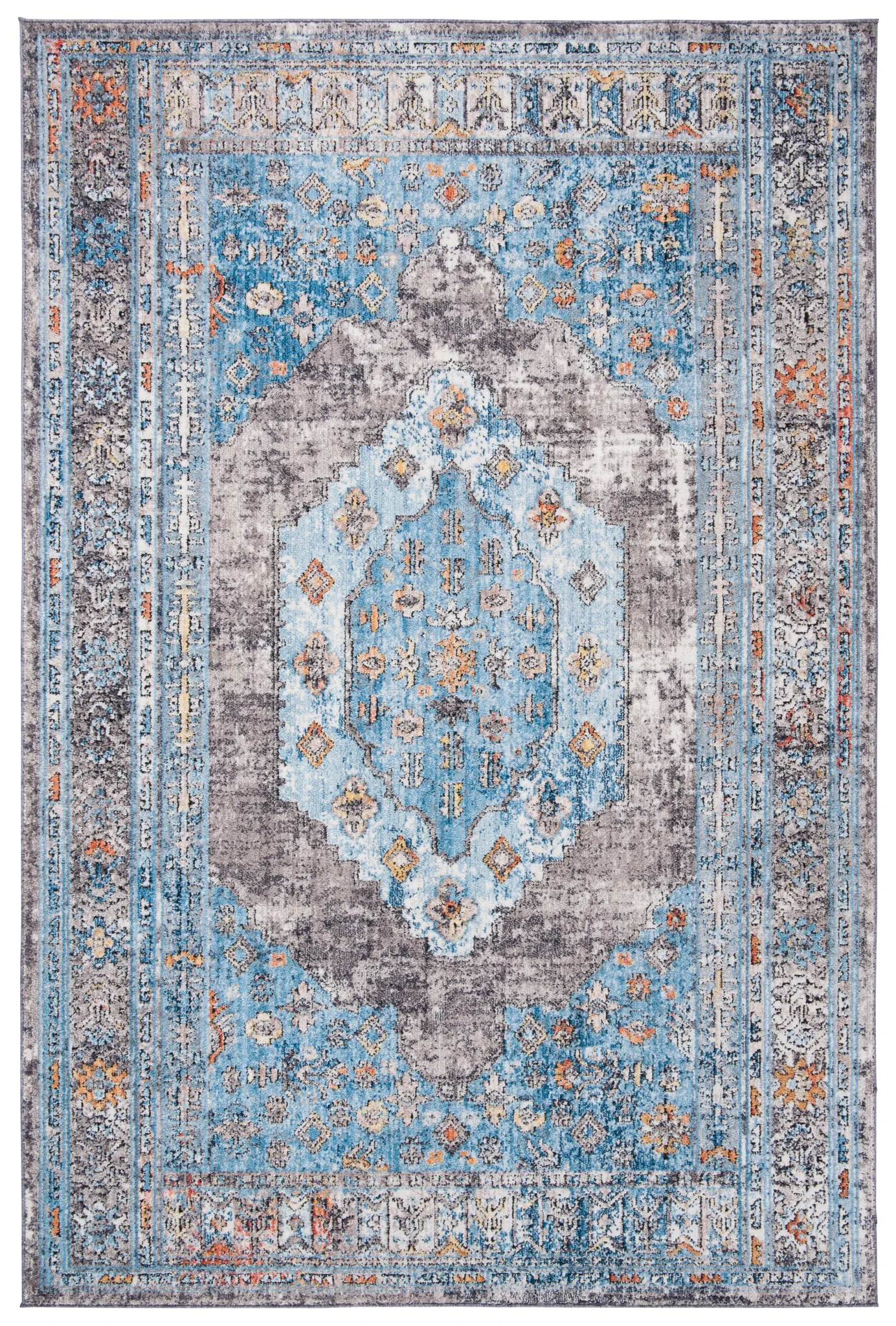 Bristol Stepped Medallion Rug in Gray / Blue