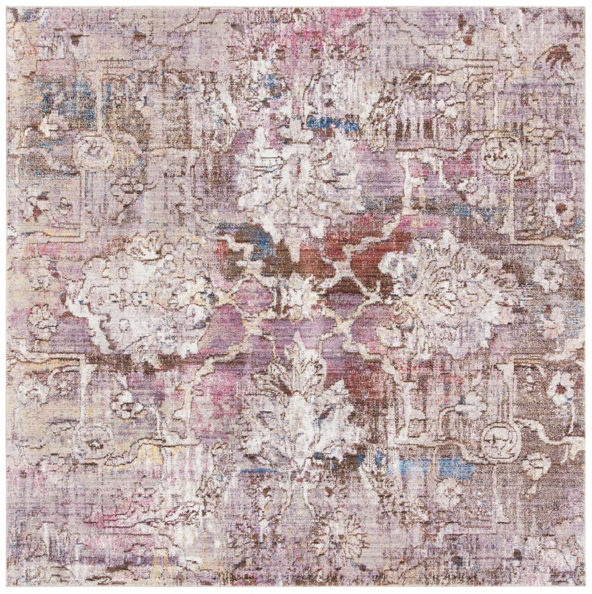 Bristol Distressed Palmette Rug in Pink / Gray