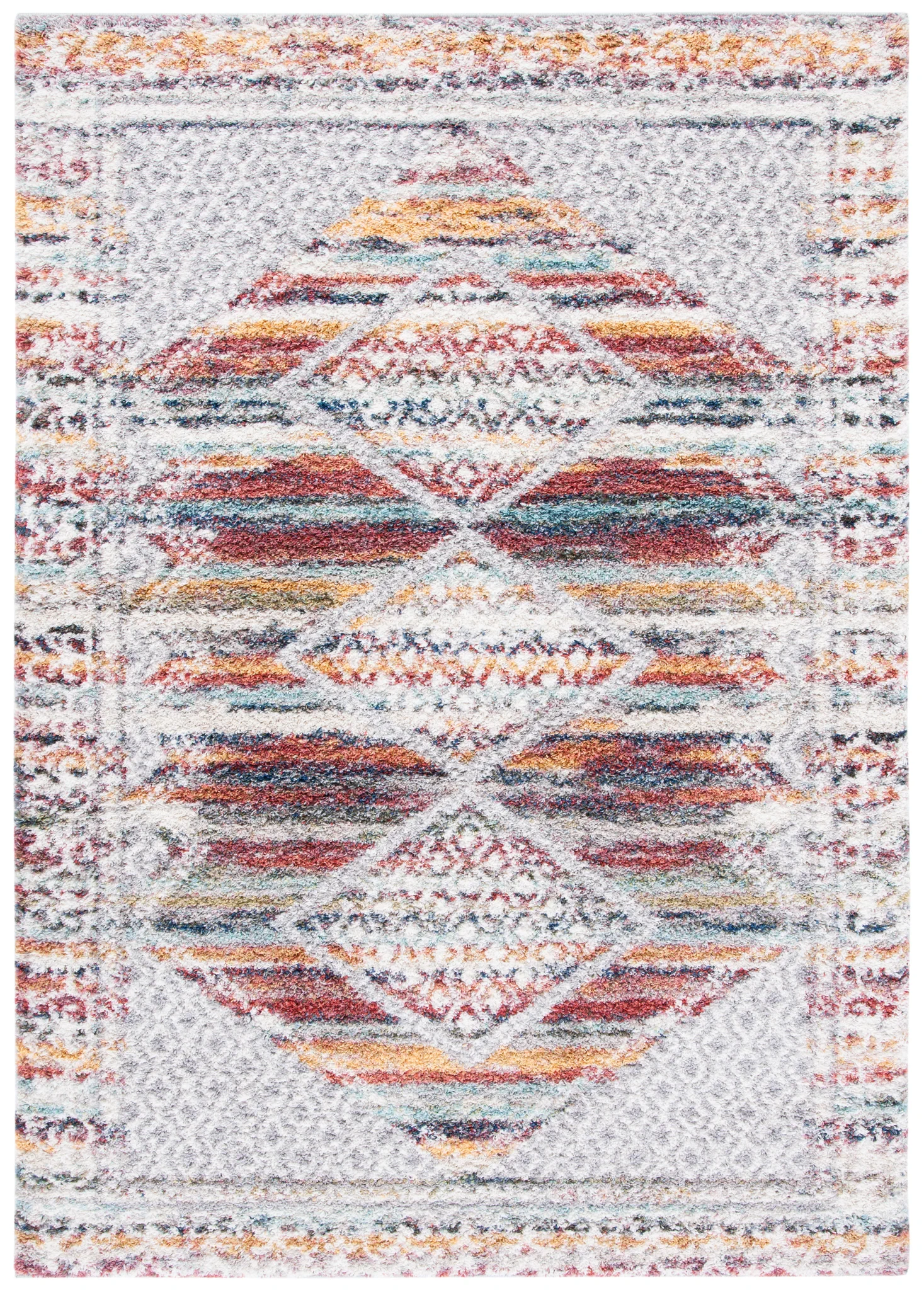 Calista Diamond Medallion Shag Rug in Ivory / Rust