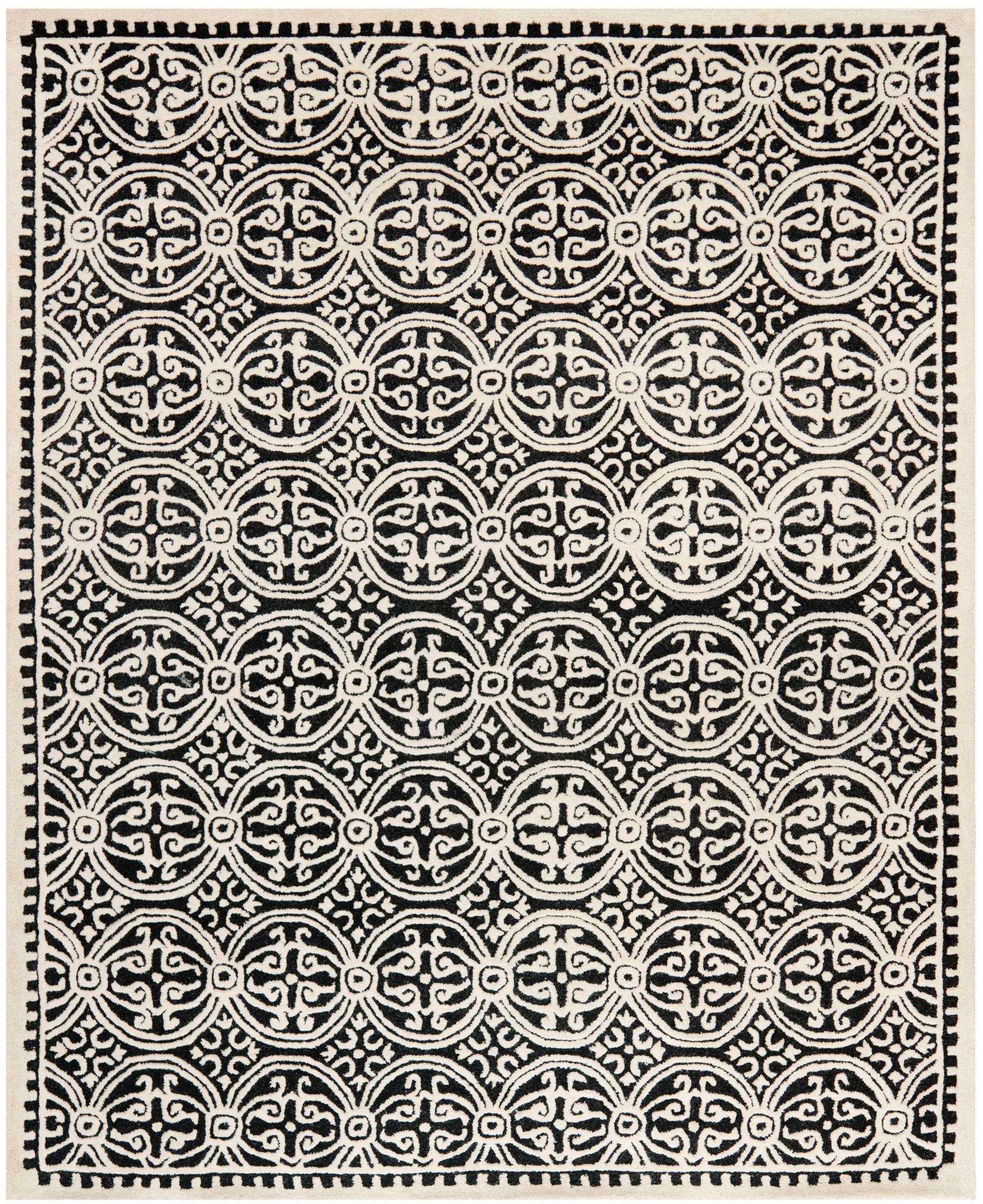 Cambridge Tile Hand-Tufted Wool Rug in Black / Ivory