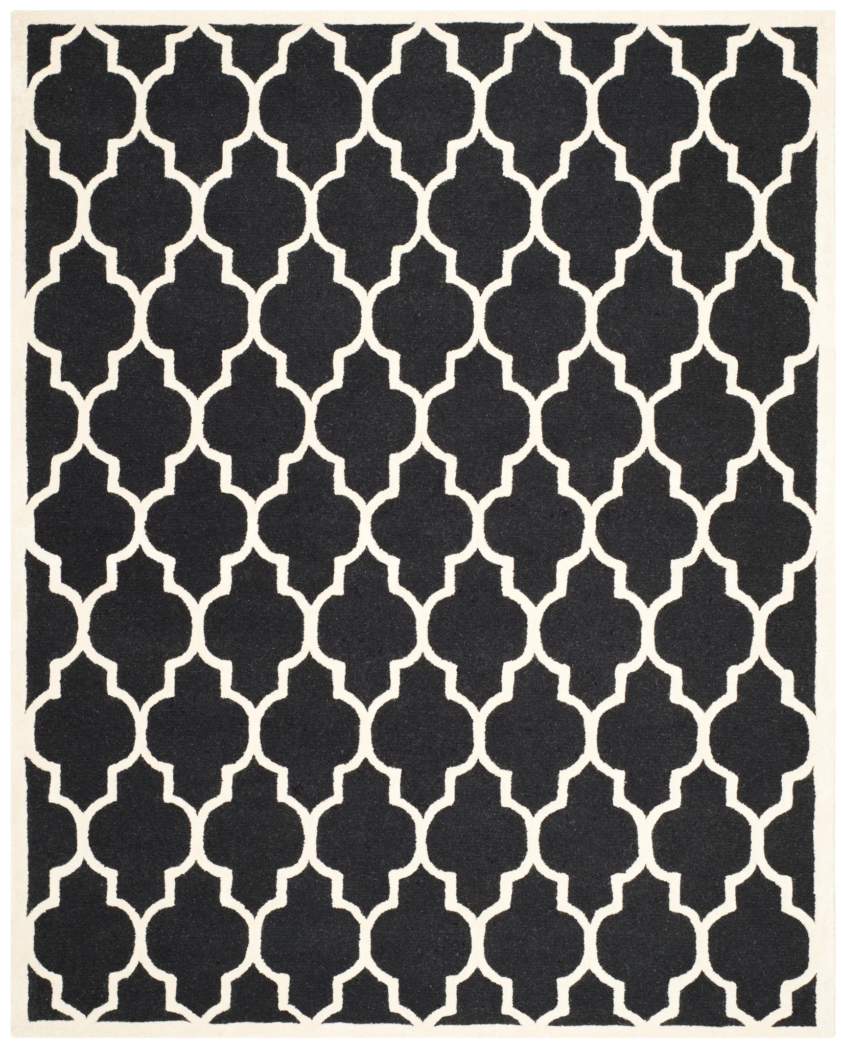 Cambridge Ogee Trellis Hand-Tufted Wool Rug in Black / Ivory