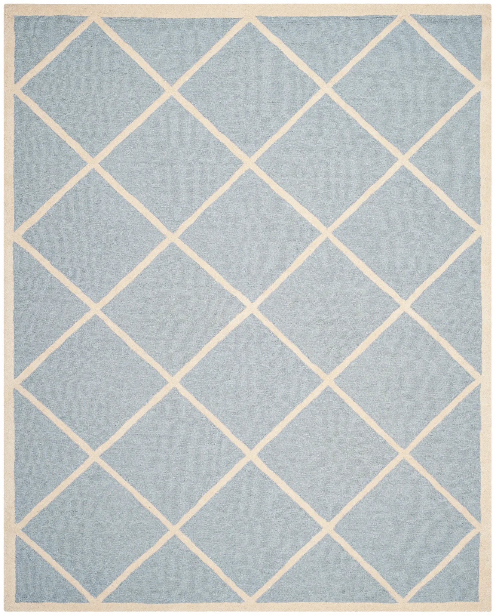 Cambridge Diamond Trellis Hand-Tufted Wool Rug in Light Blue / Ivory