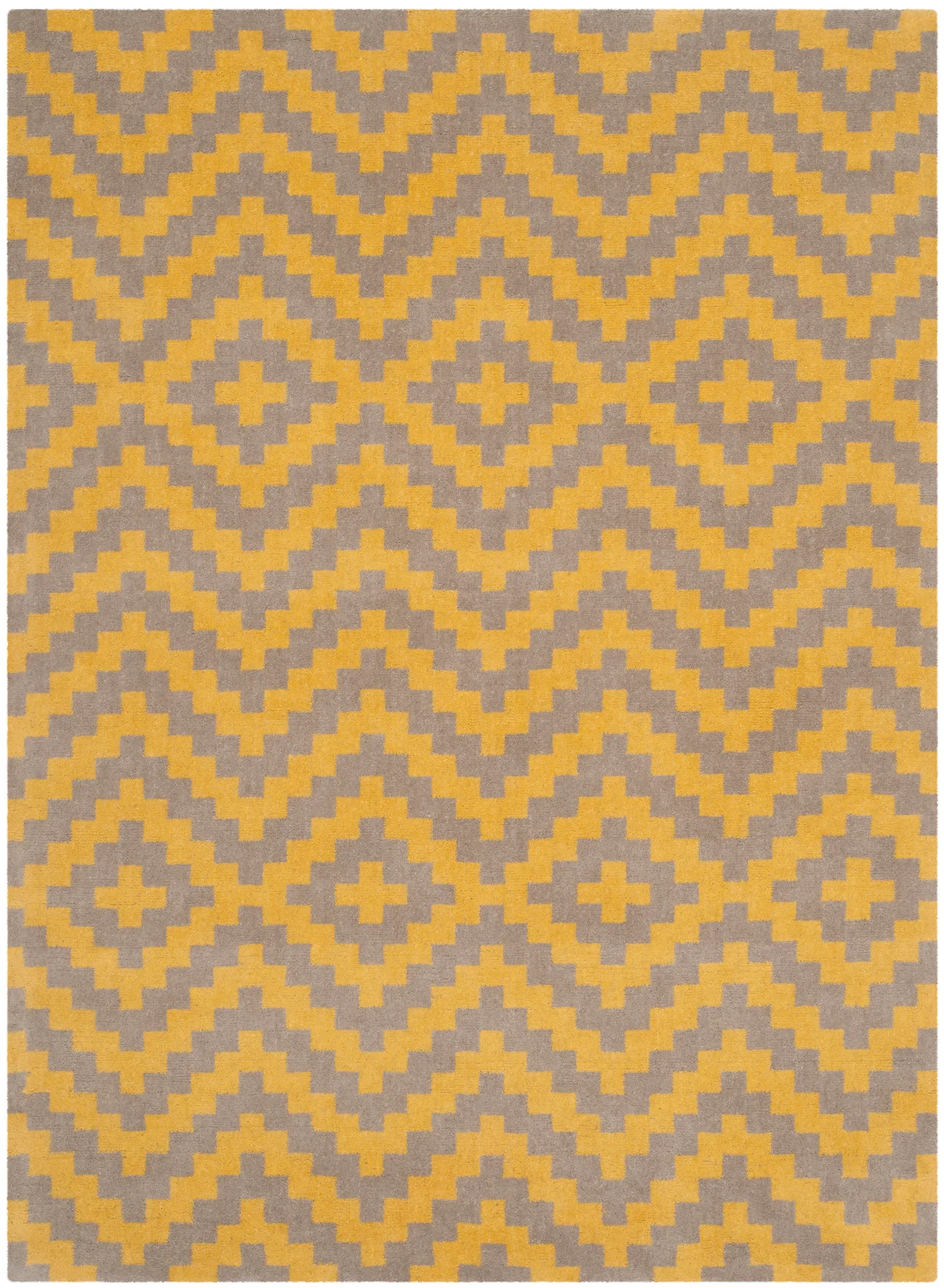 Cambridge Stepped Chevron Hand-Tufted Wool Rug in Taupe / Gold