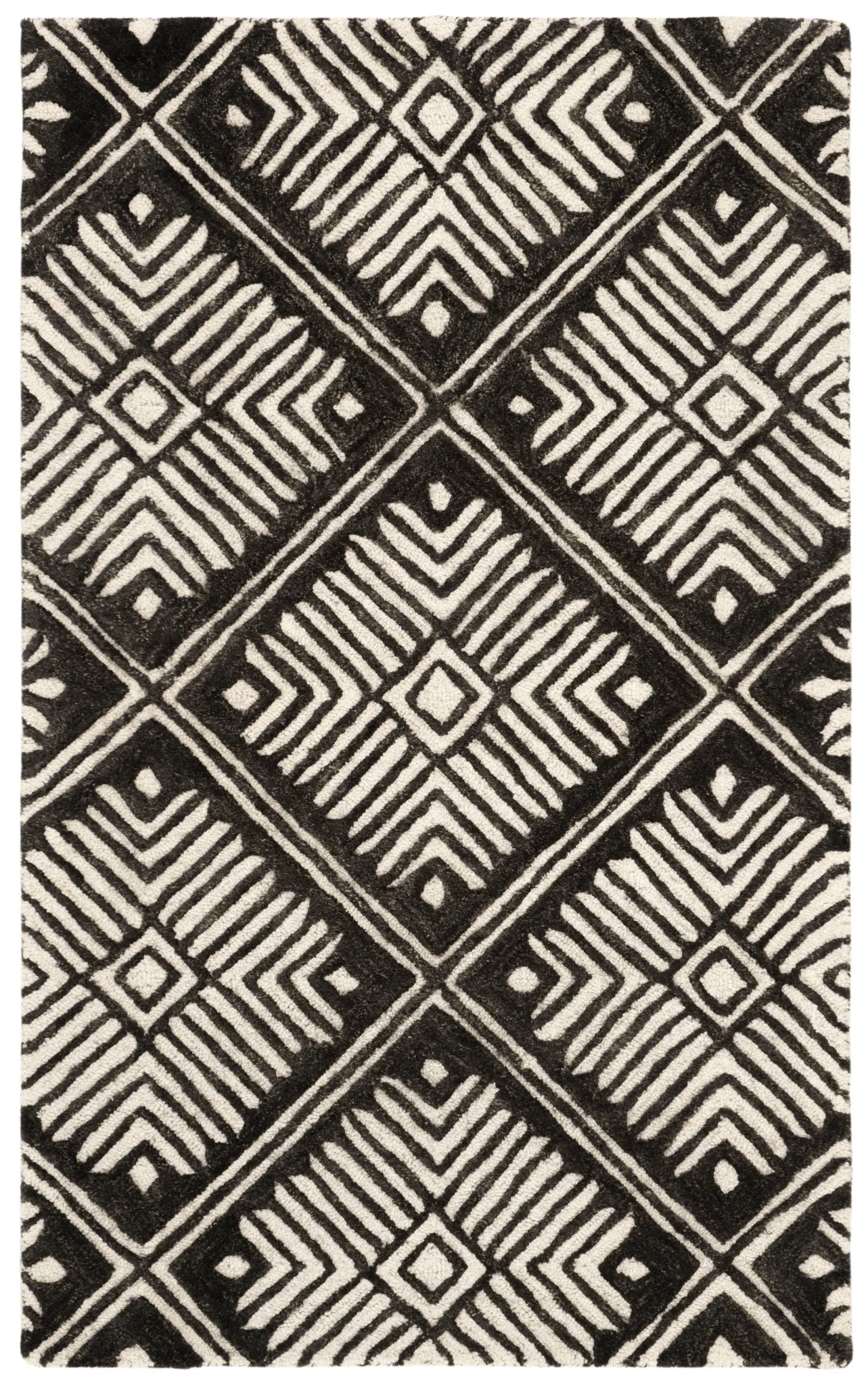 Cambridge Diamond Grid Hand-Tufted Wool Rug in Ivory / Charcoal