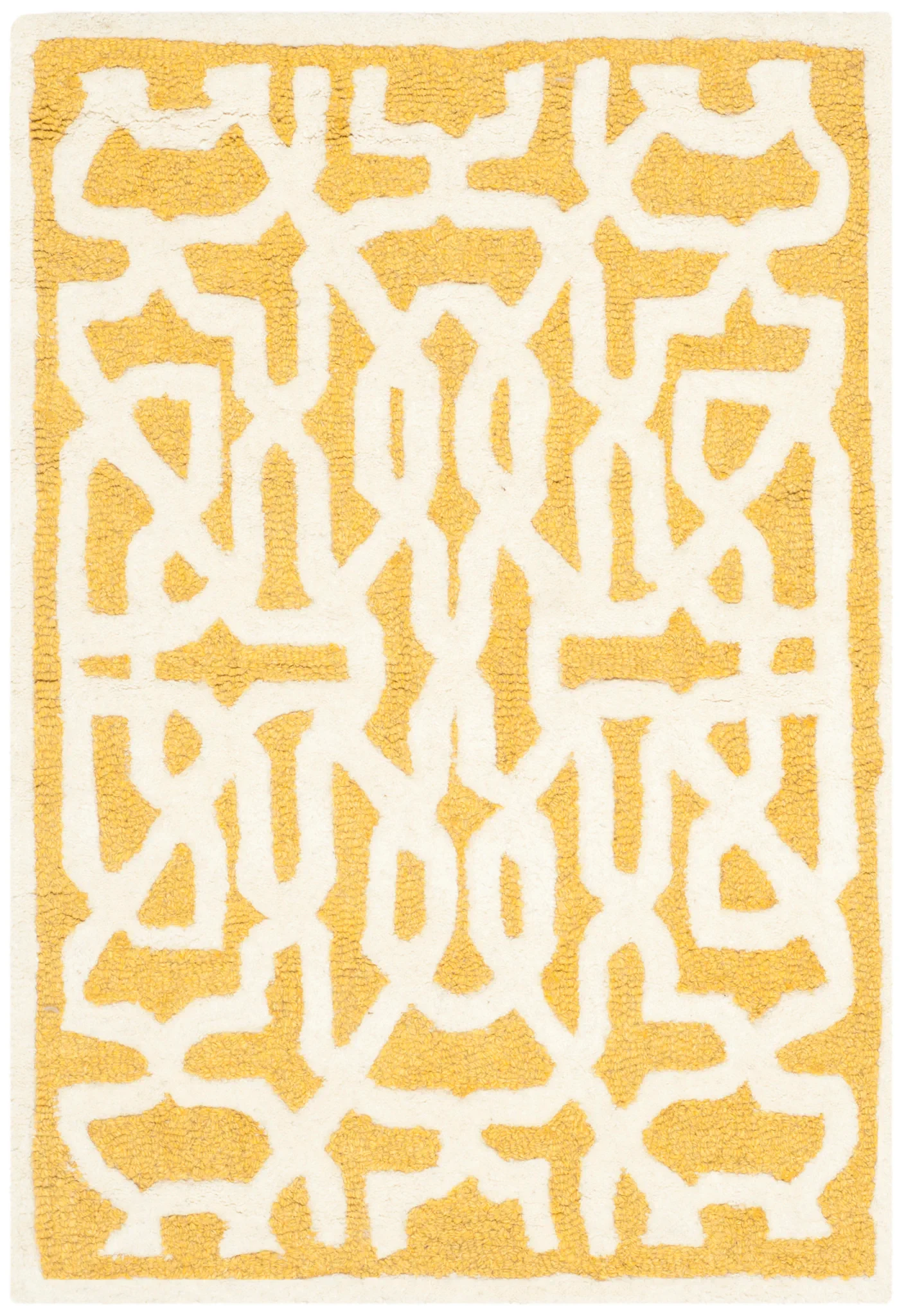 Cambridge Interlocking Fretwork Hand-Tufted Wool Rug in Gold / Ivory
