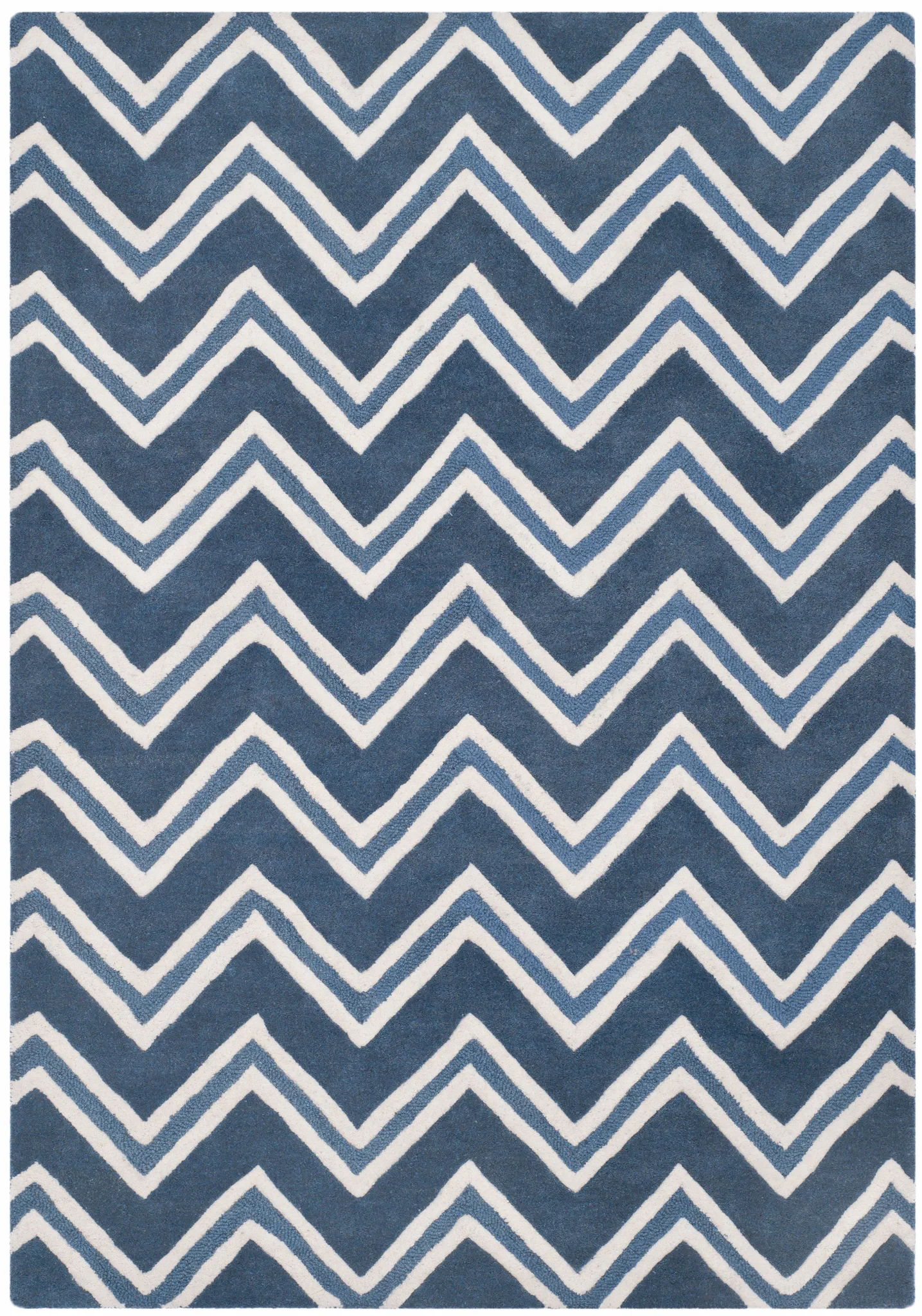 Cambridge Double Chevron Hand-Tufted Wool Rug in Navy / Ivory