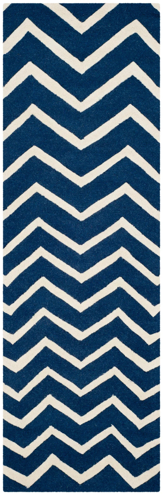 Cambridge Textured Chevron Hand-Tufted Wool Rug in Navy / Ivory
