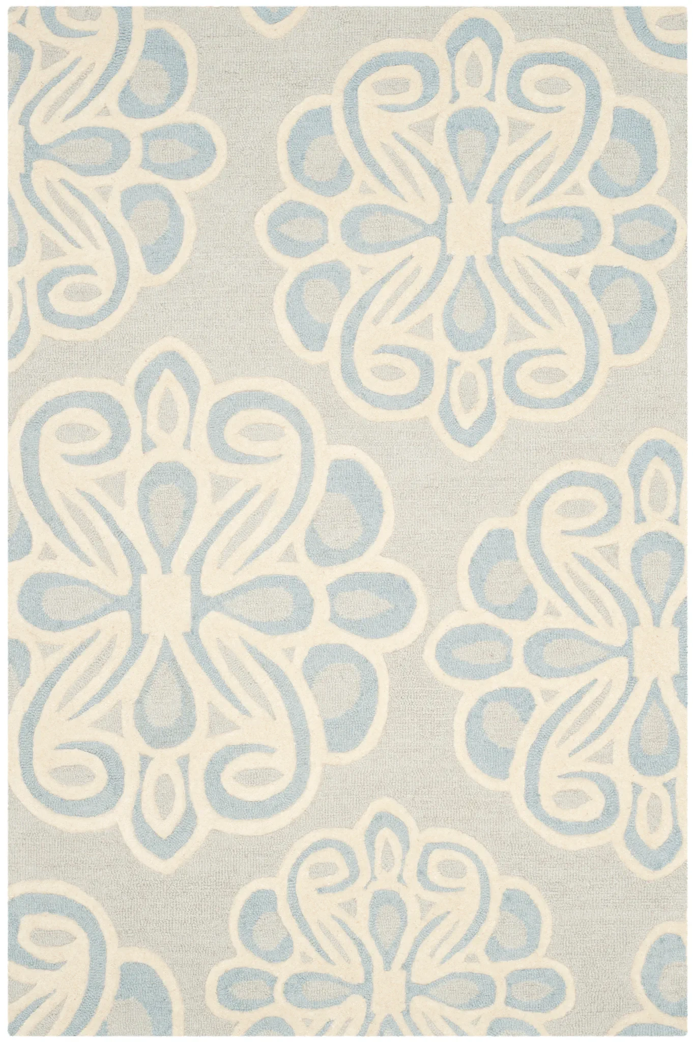 Cambridge Floral Medallion Hand-Tufted Wool Rug in Gray / Blue