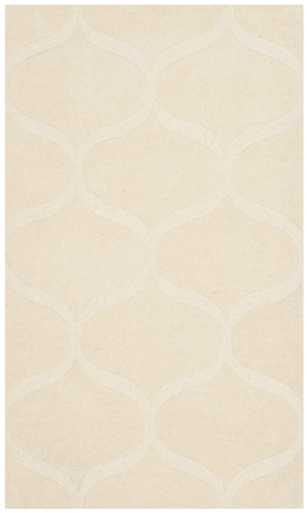 Cambridge Curved Lattice Hand-Tufted Wool Rug in Ivory