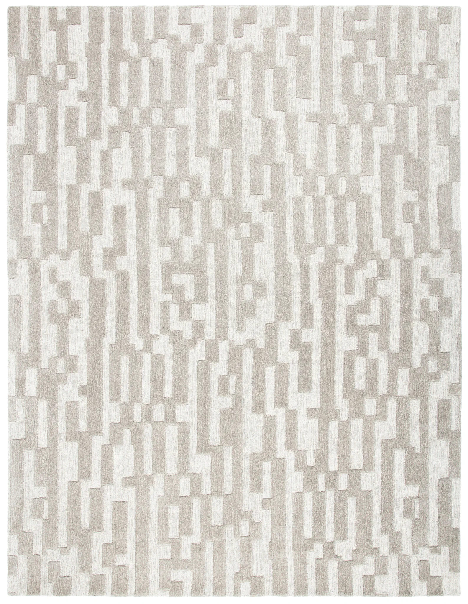 Cambridge Stepped Block Hand-Tufted Wool Rug in Beige / Gray