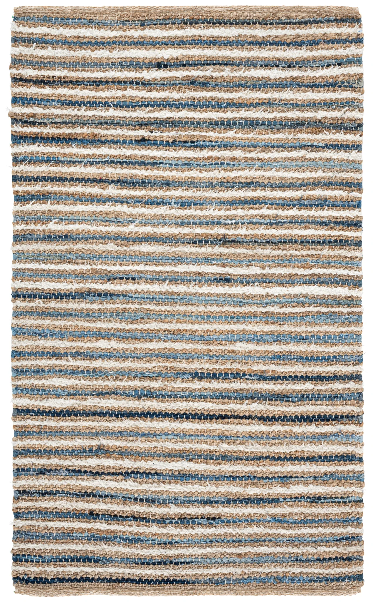 Cape Cod Fine Stripe Hand-Woven Rug in Natural / Blue