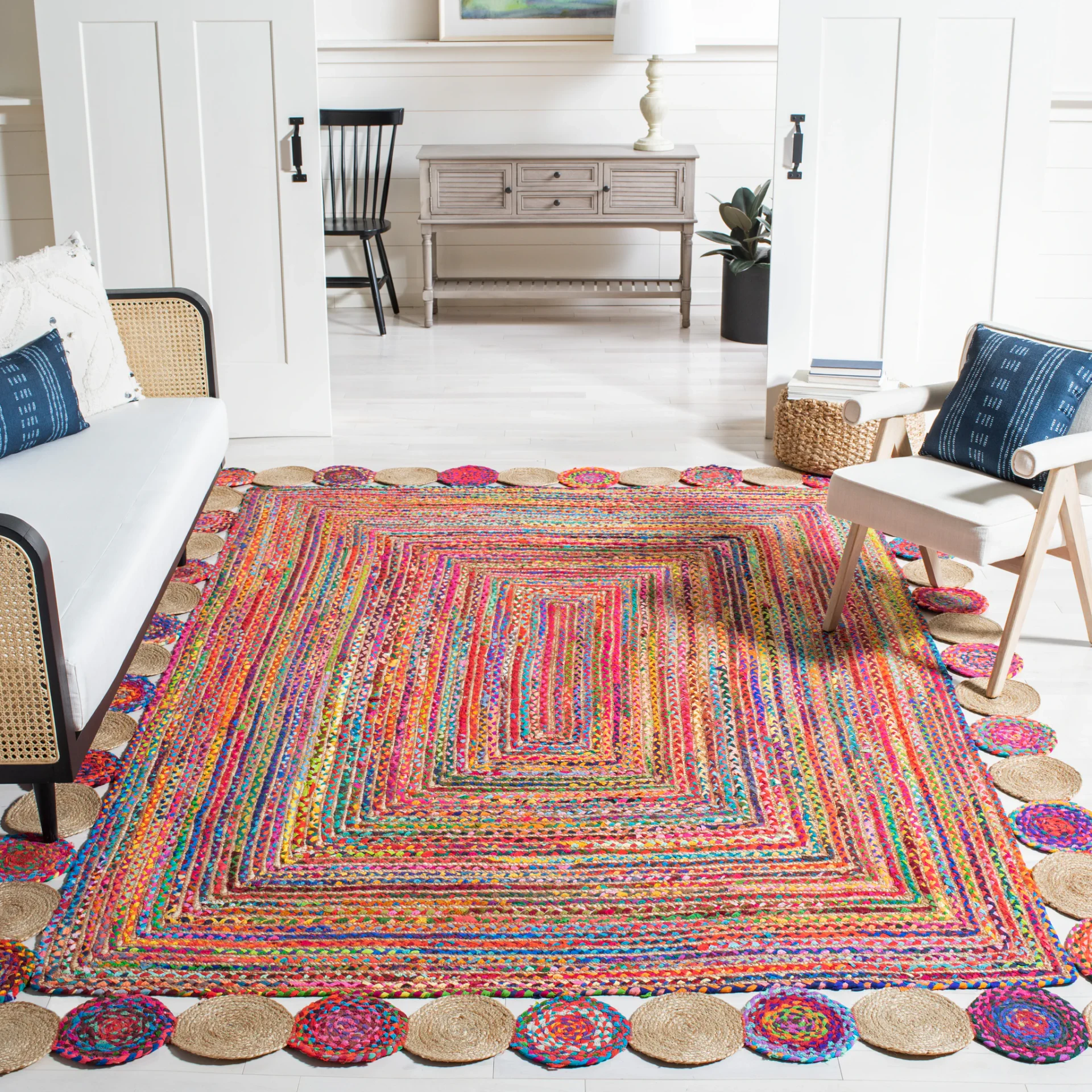 Cape Cod Concentric Braided Hand-Woven Rug in Red / Multicolor
