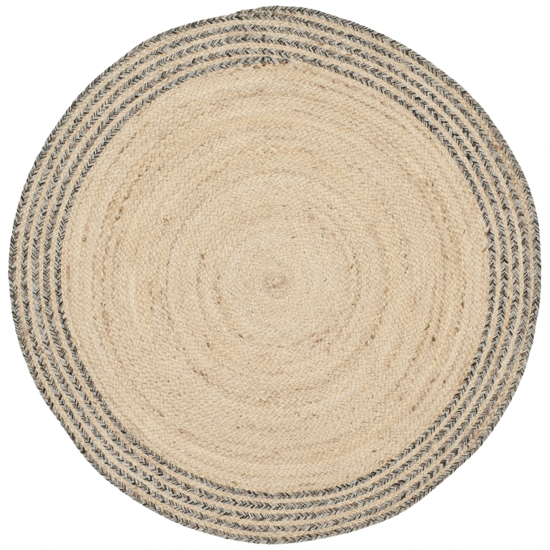 Cape Cod Striped Border Hand-Woven Rug in Ivory / Steel Gray