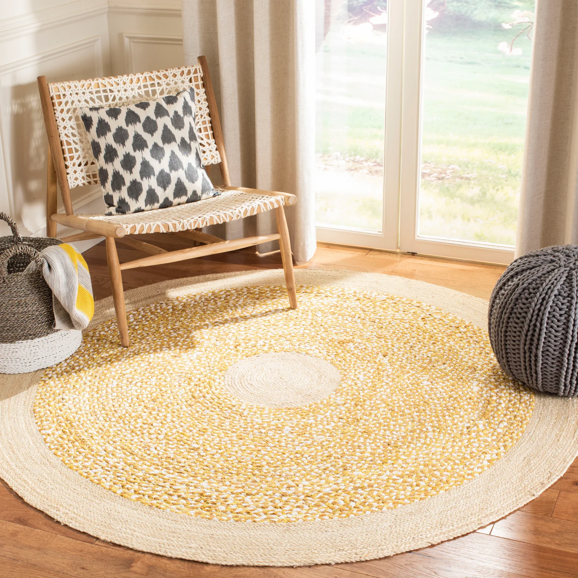 Cape Cod Concentric Band Hand-Woven Rug in Gold / Natural