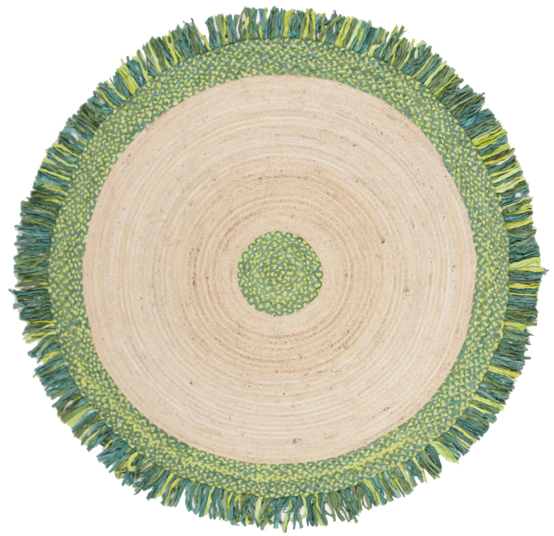 Cape Cod Banded Fringe Braided Hand-Woven Rug in Green / Natural