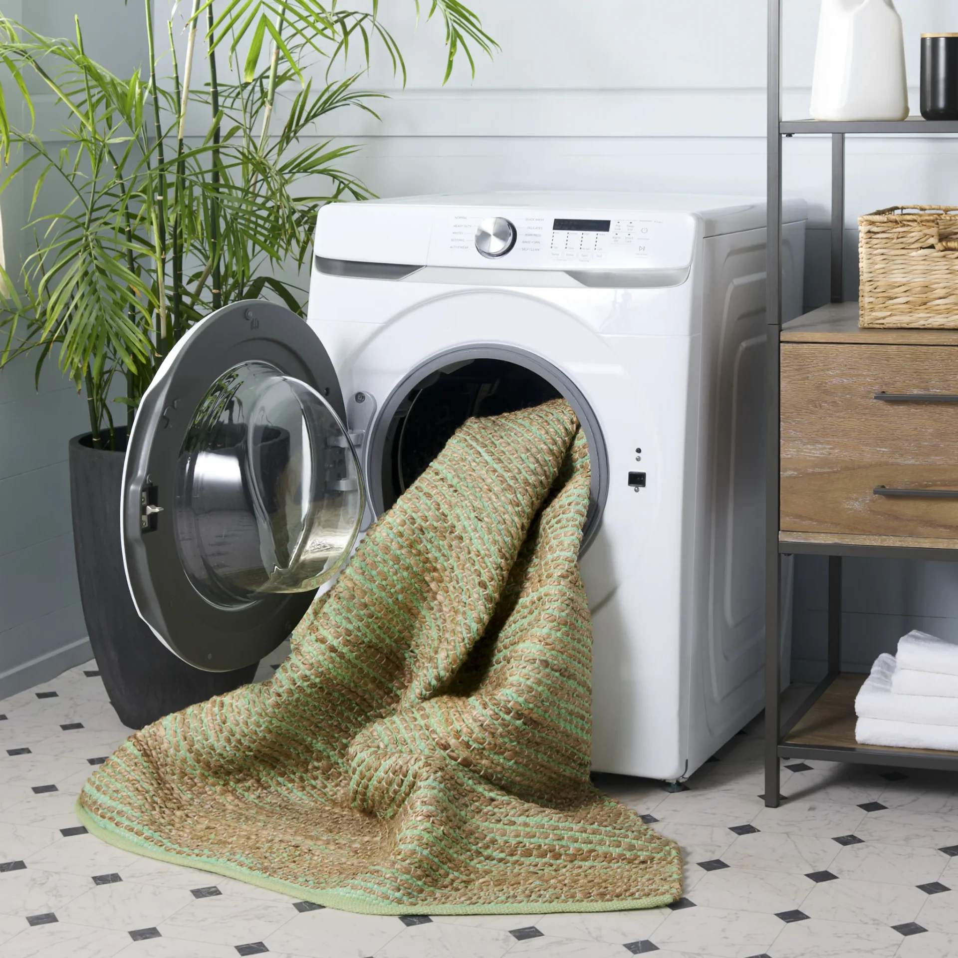 Cape Cod Ribbed Hand-Woven Rug in Green / Natural