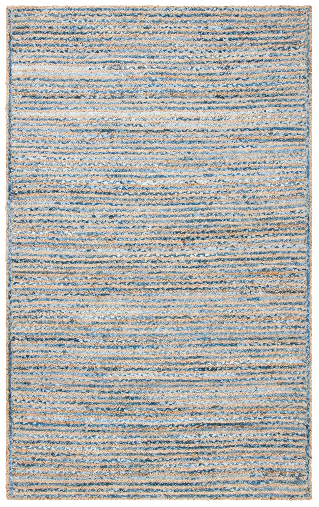 Cape Cod Braided Stripe Hand-Woven Rug in Natural / Blue