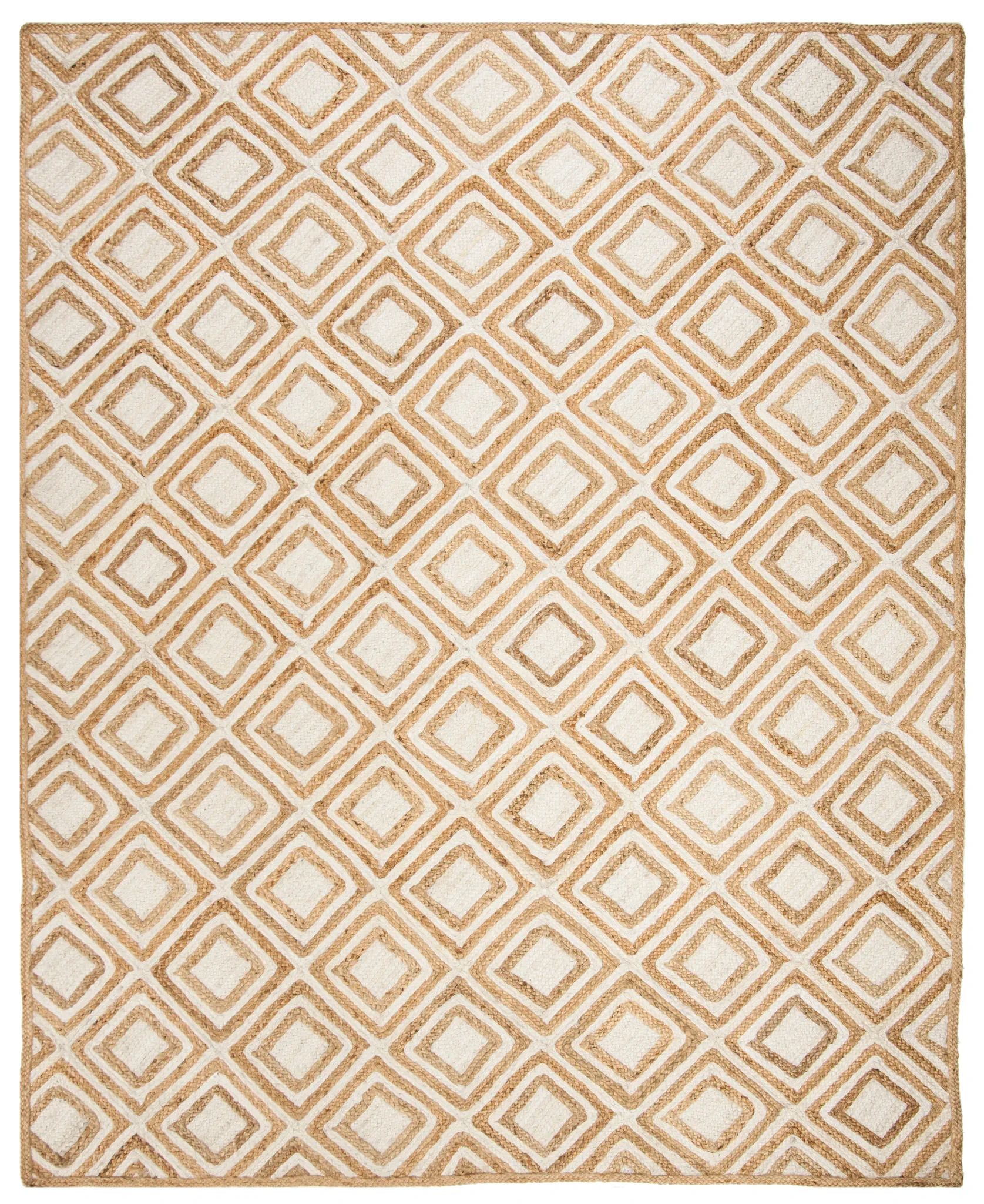 Cape Cod Nested Diamond Hand-Woven Jute Rug in Natural / Ivory