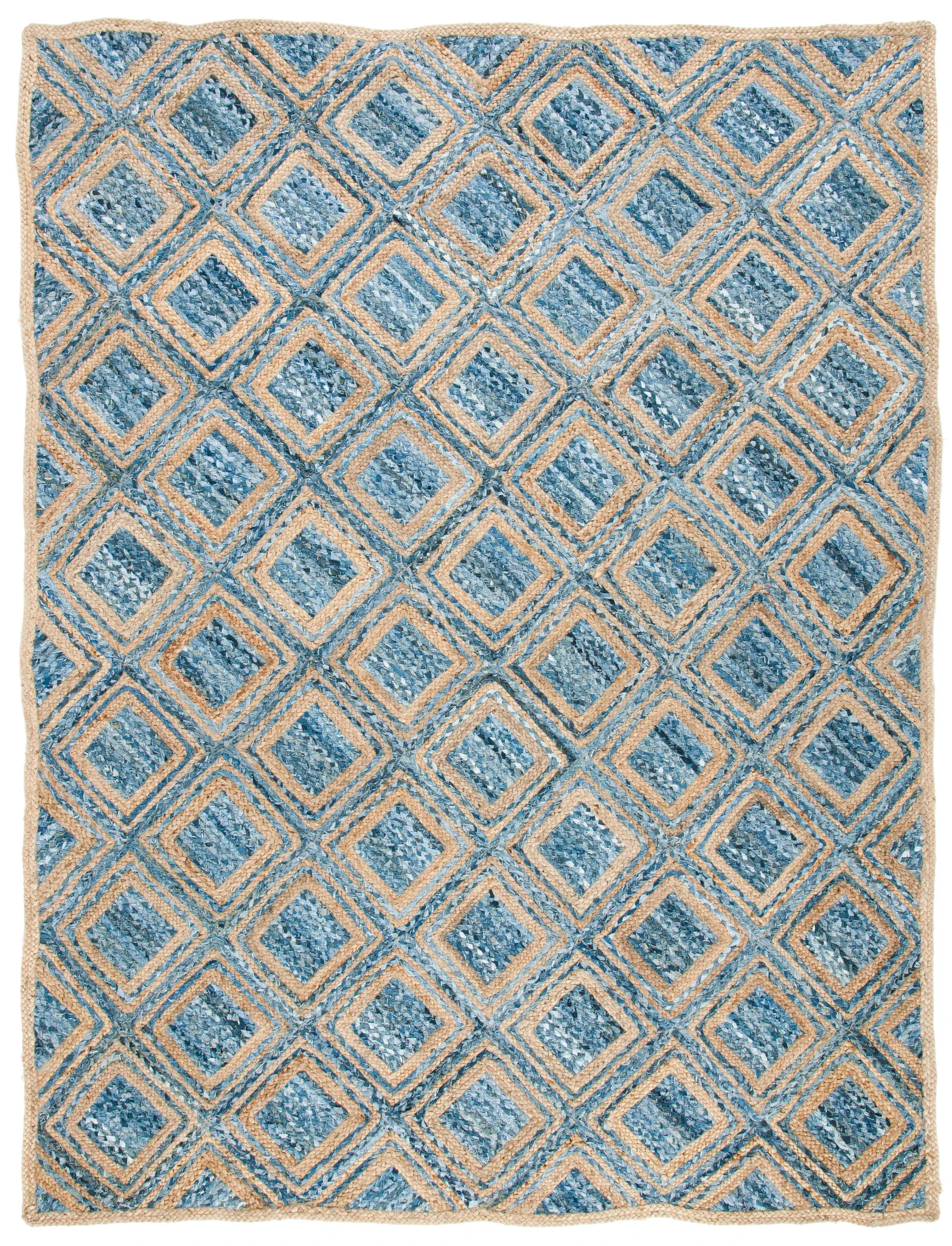 Cape Cod Diamond Hand-Woven Rug in Natural / Blue