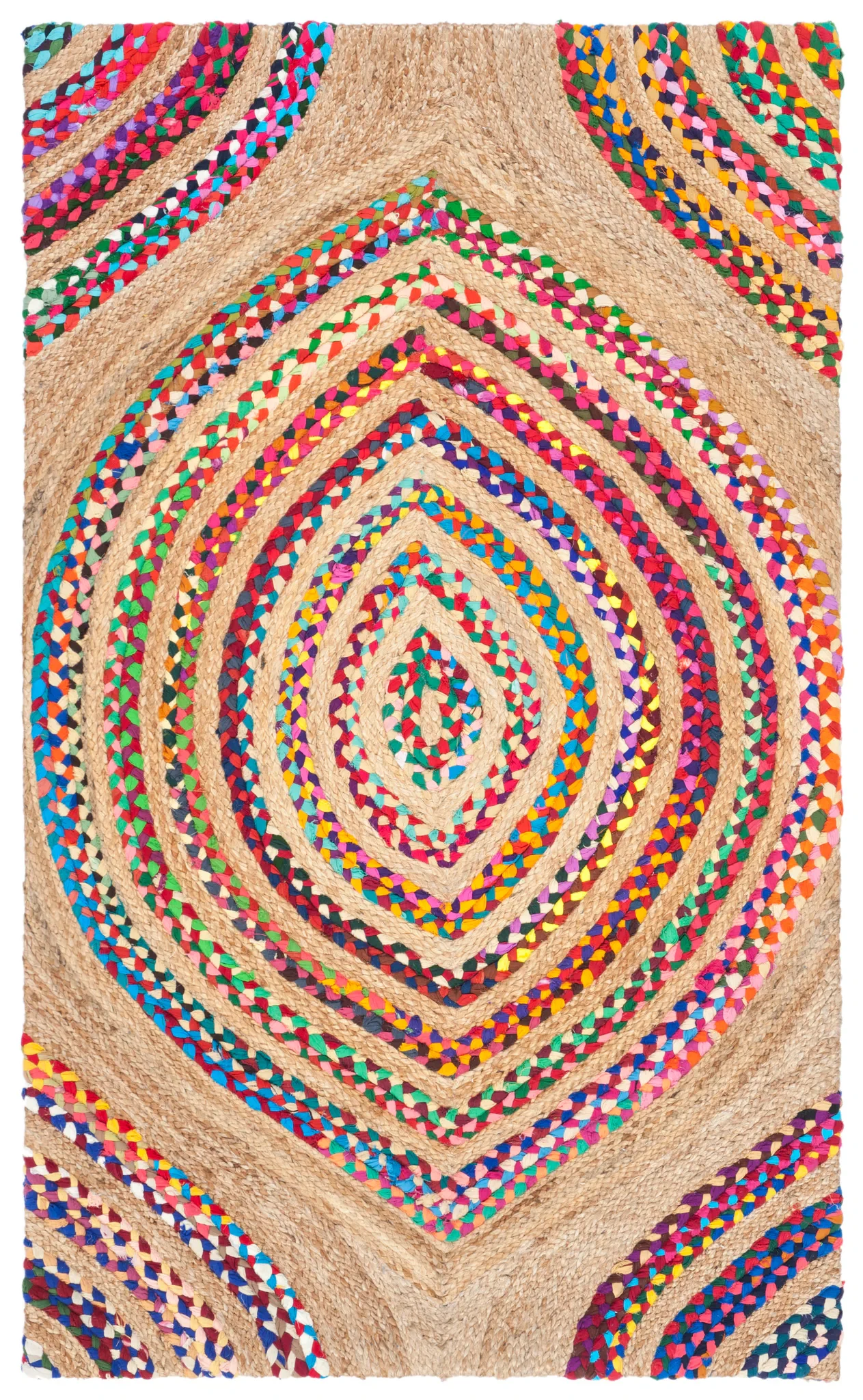 Cape Cod Concentric Diamond Hand-Woven Rug in Natural / Multicolor
