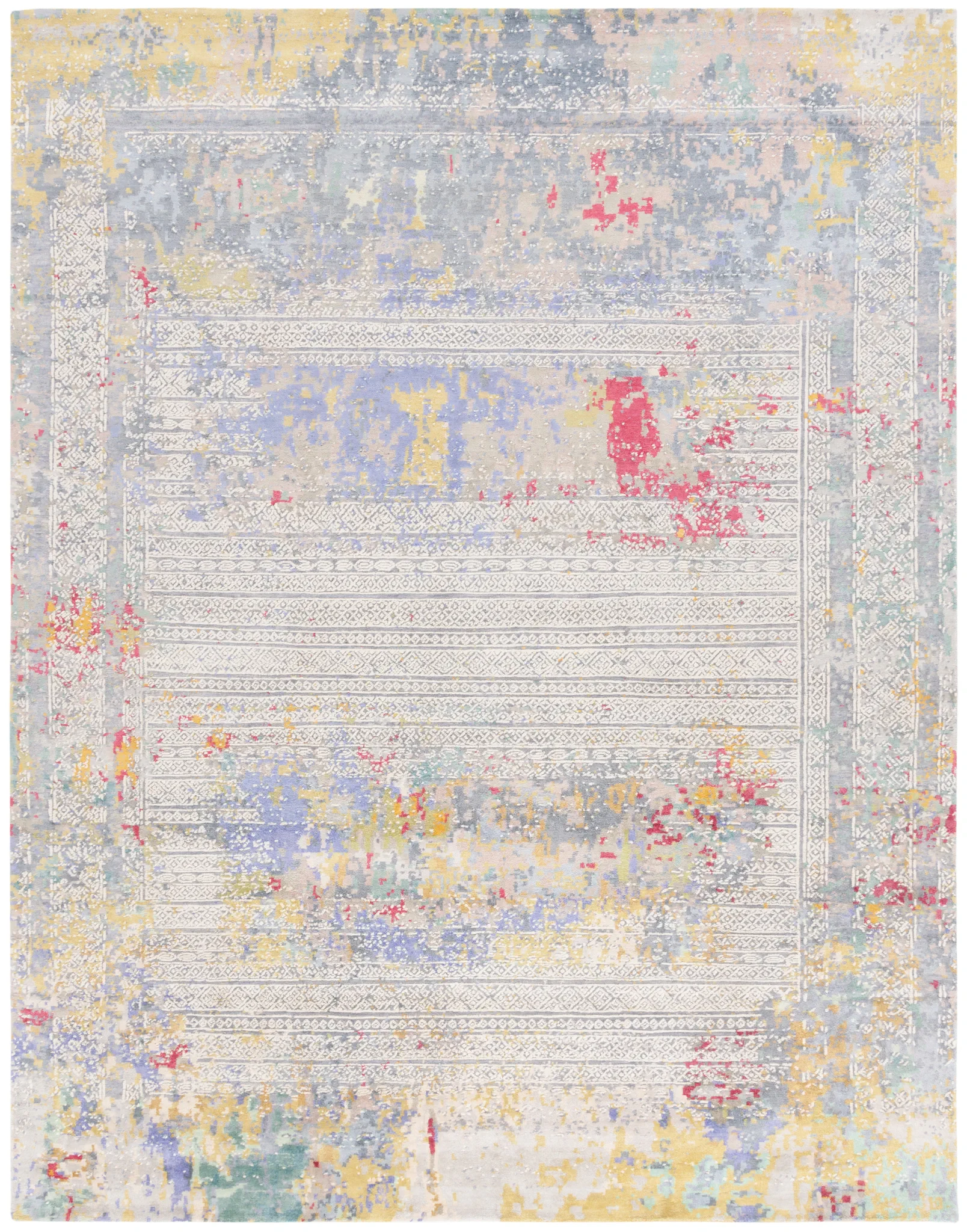 Centennial Distressed Banded Hand-Knotted Rug in Multicolor