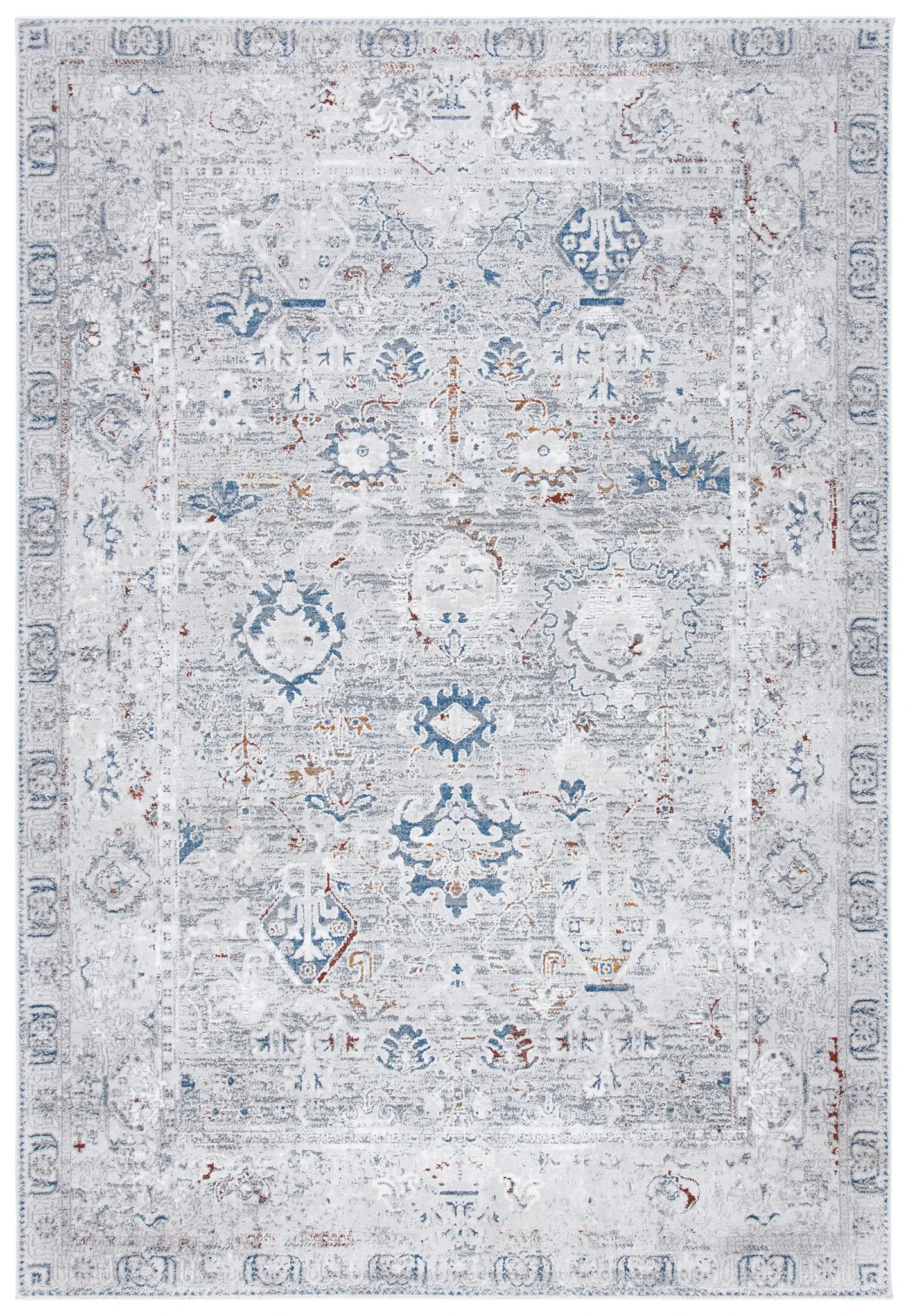 Craft Bordered Medallion Rug in Gray / Blue