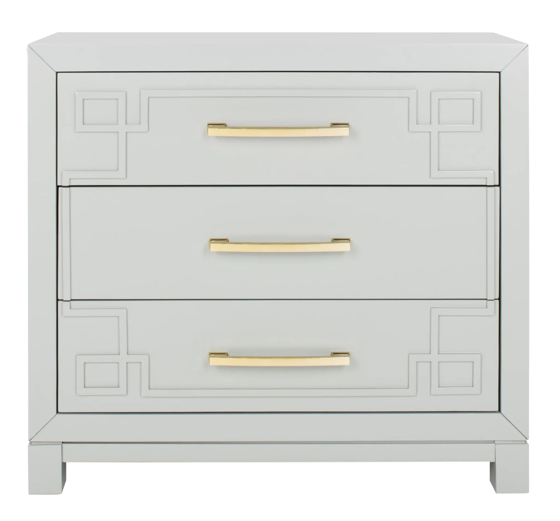 Raina Three-Drawer Chest in Gray / Gold