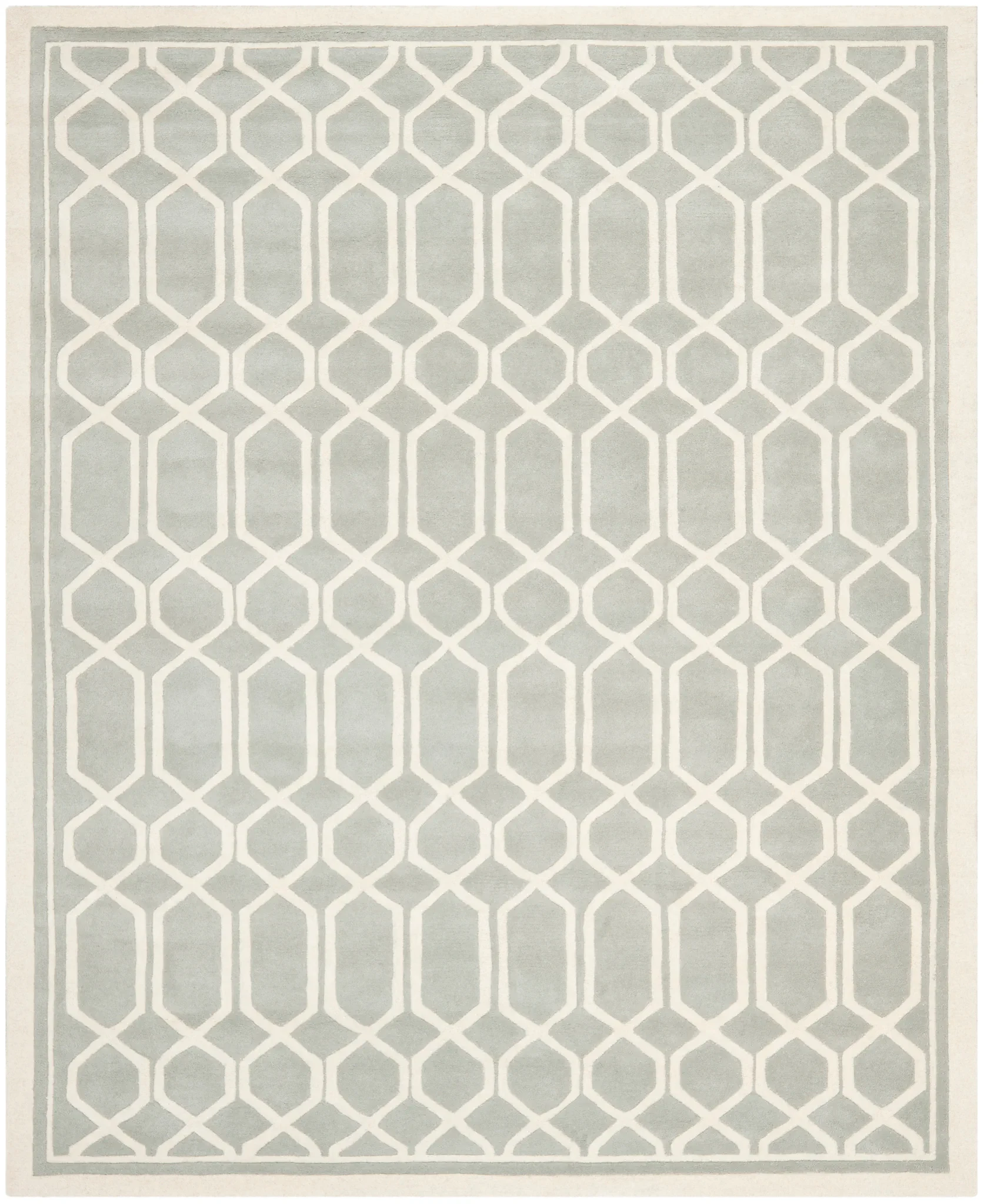 Chatham Bordered Hexagon Trellis Hand-Tufted Wool Rug in Gray / Ivory
