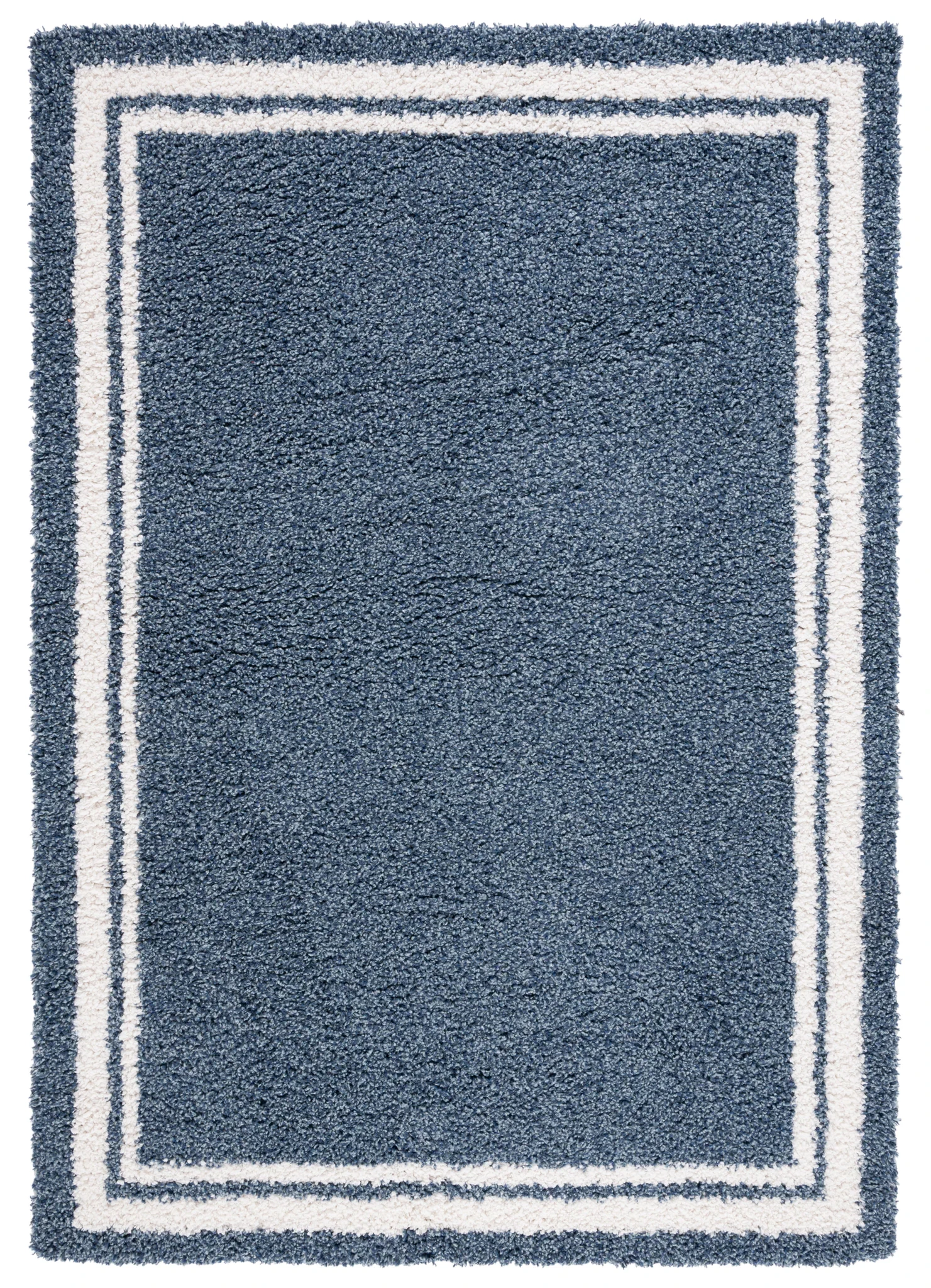 Calico Double Border Shag Rug in Blue / Ivory