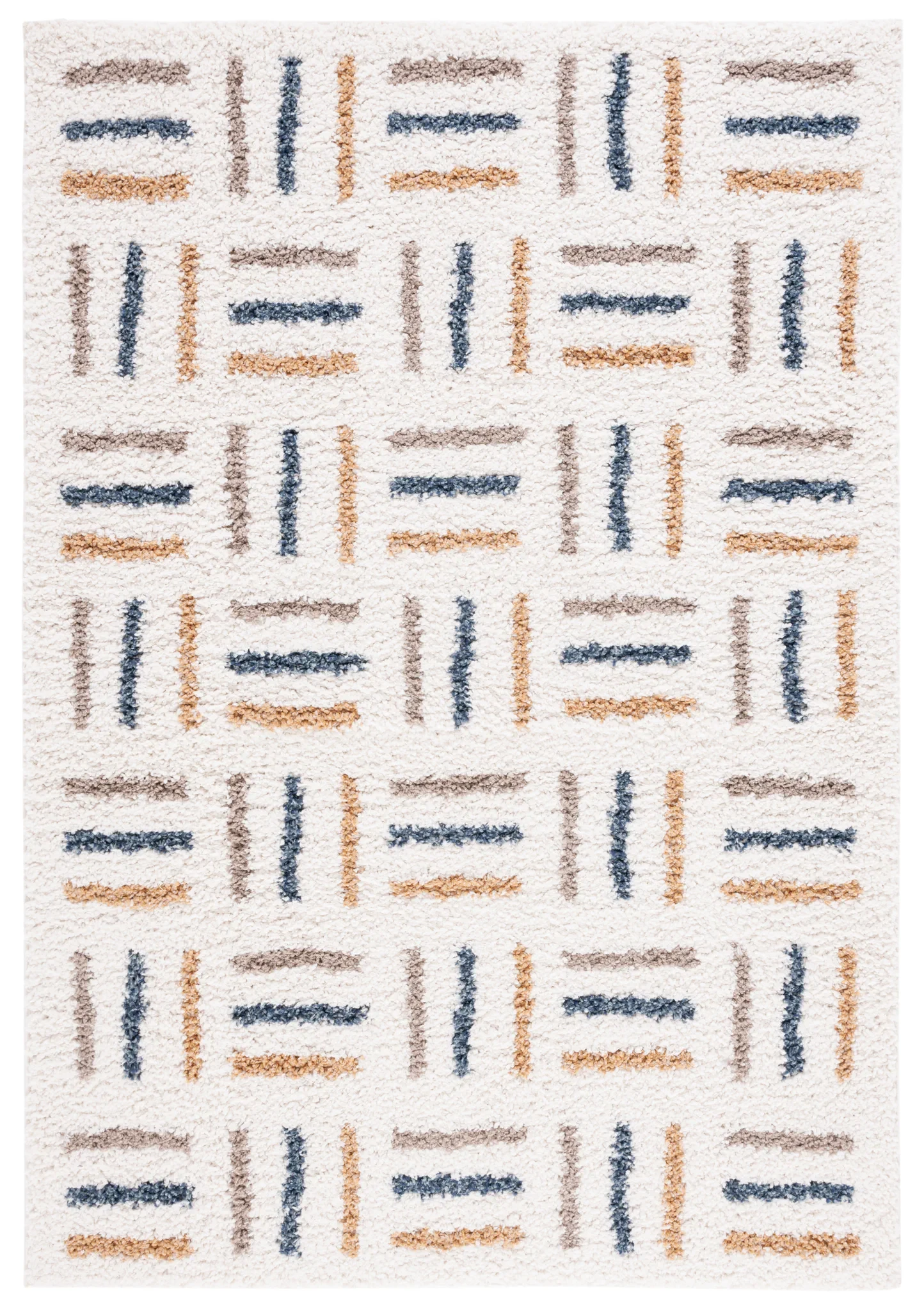 Calico Basketweave Shag Rug in Ivory / Gold