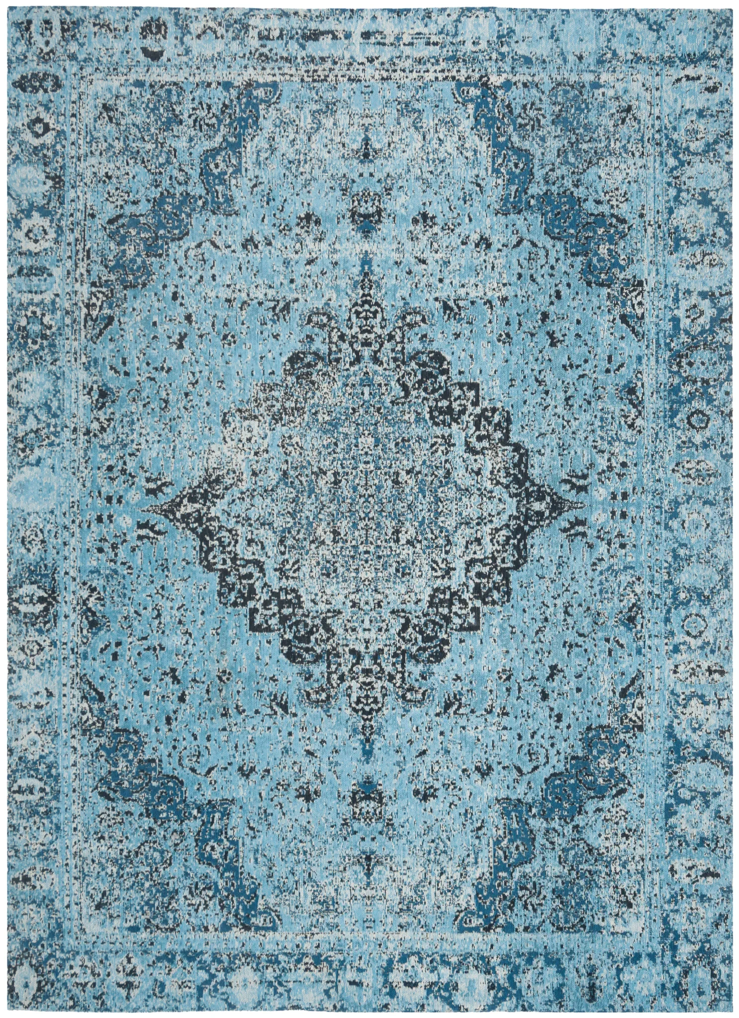 Classic Vintage Distressed Medallion Rug in Blue