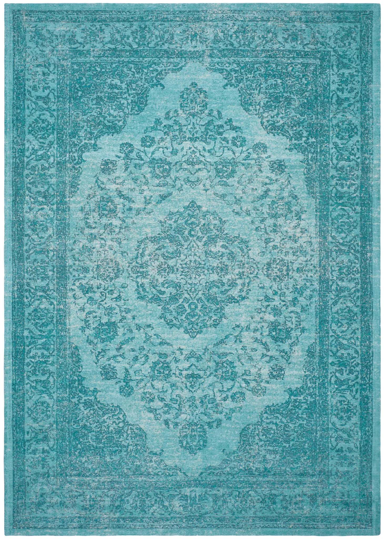 Classic Vintage Floral Medallion Rug in Aqua