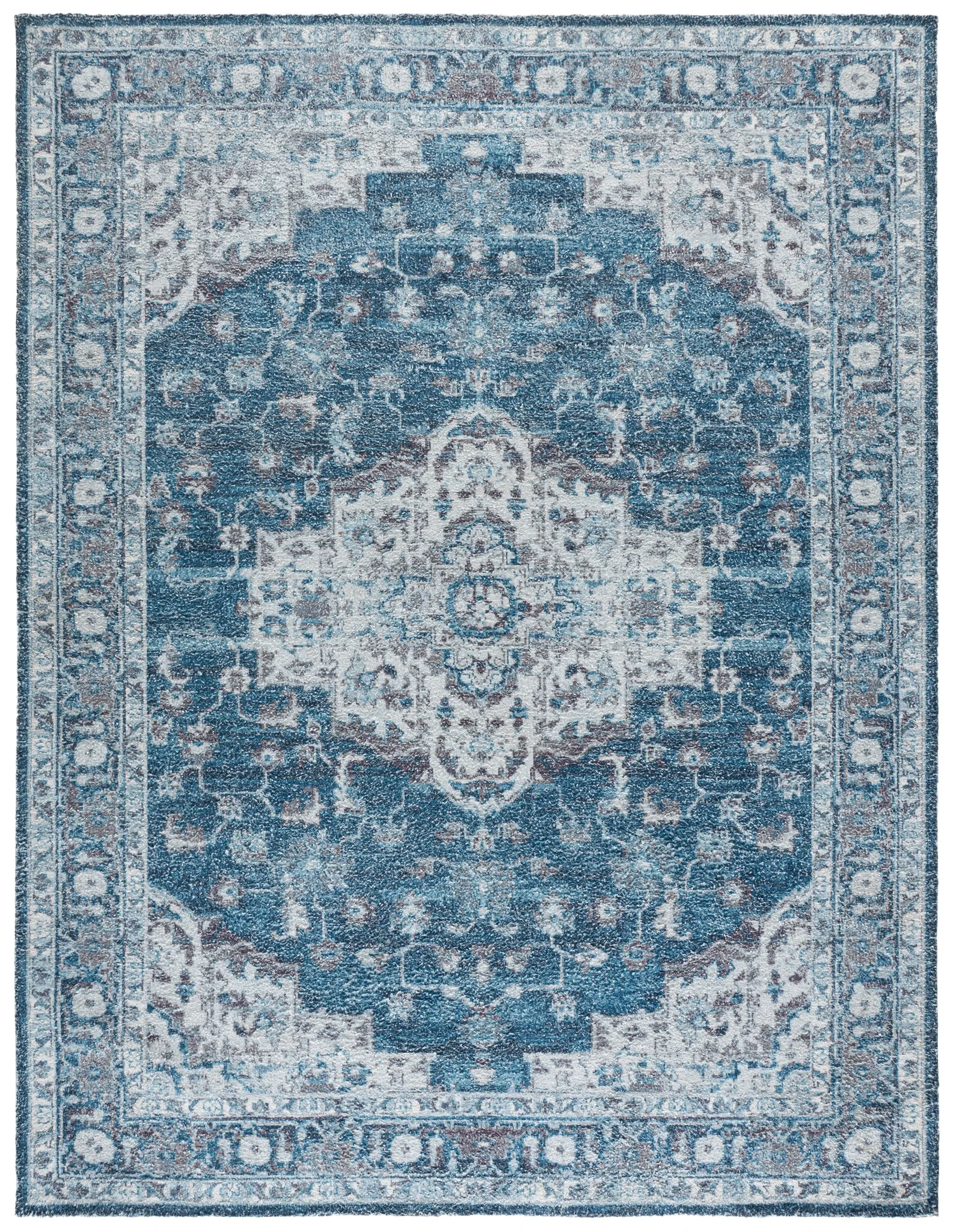 Classic Vintage Traditional Medallion Hand-Tufted Rug in Blue / Gray
