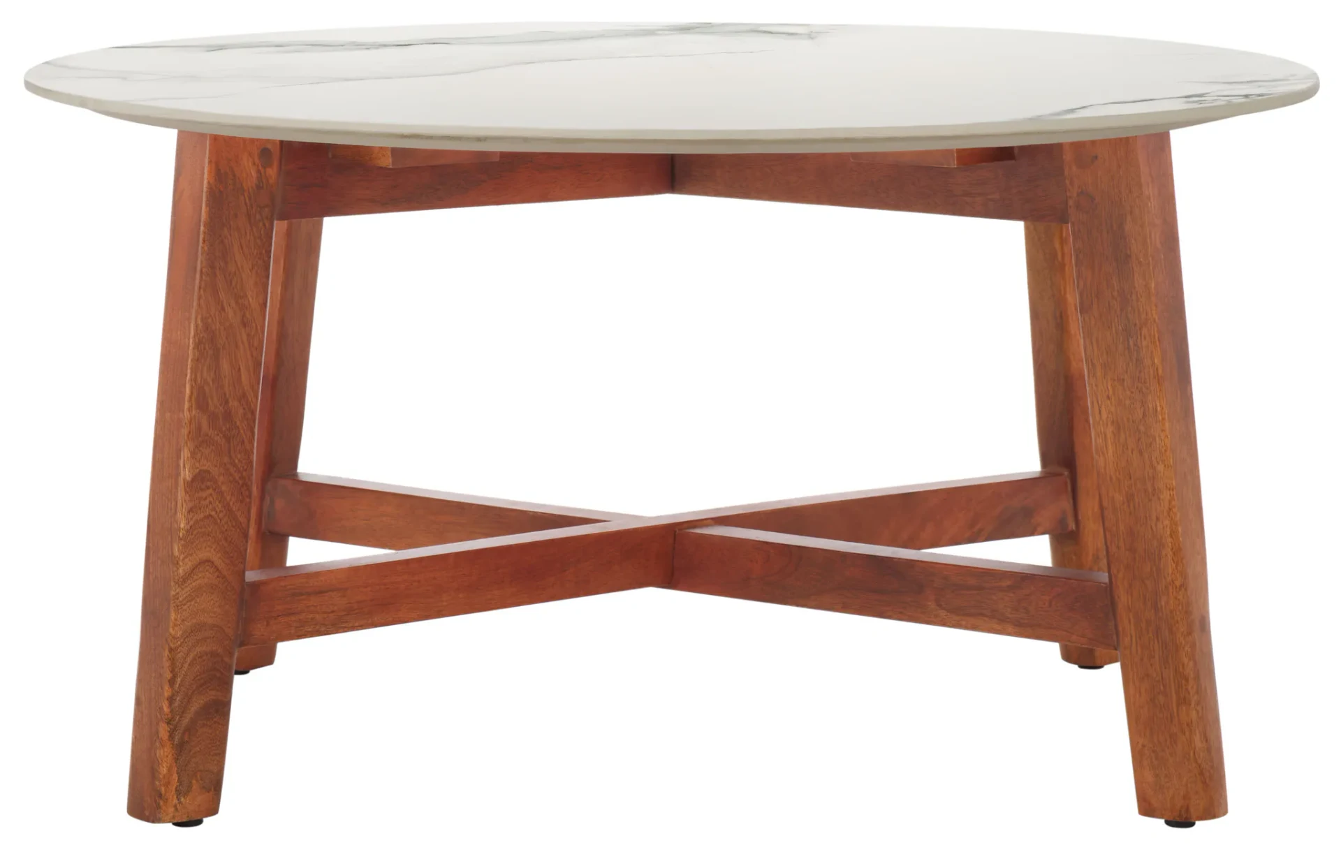 Samie Coffee Table in White Ceramic Faux Marble / Walnut