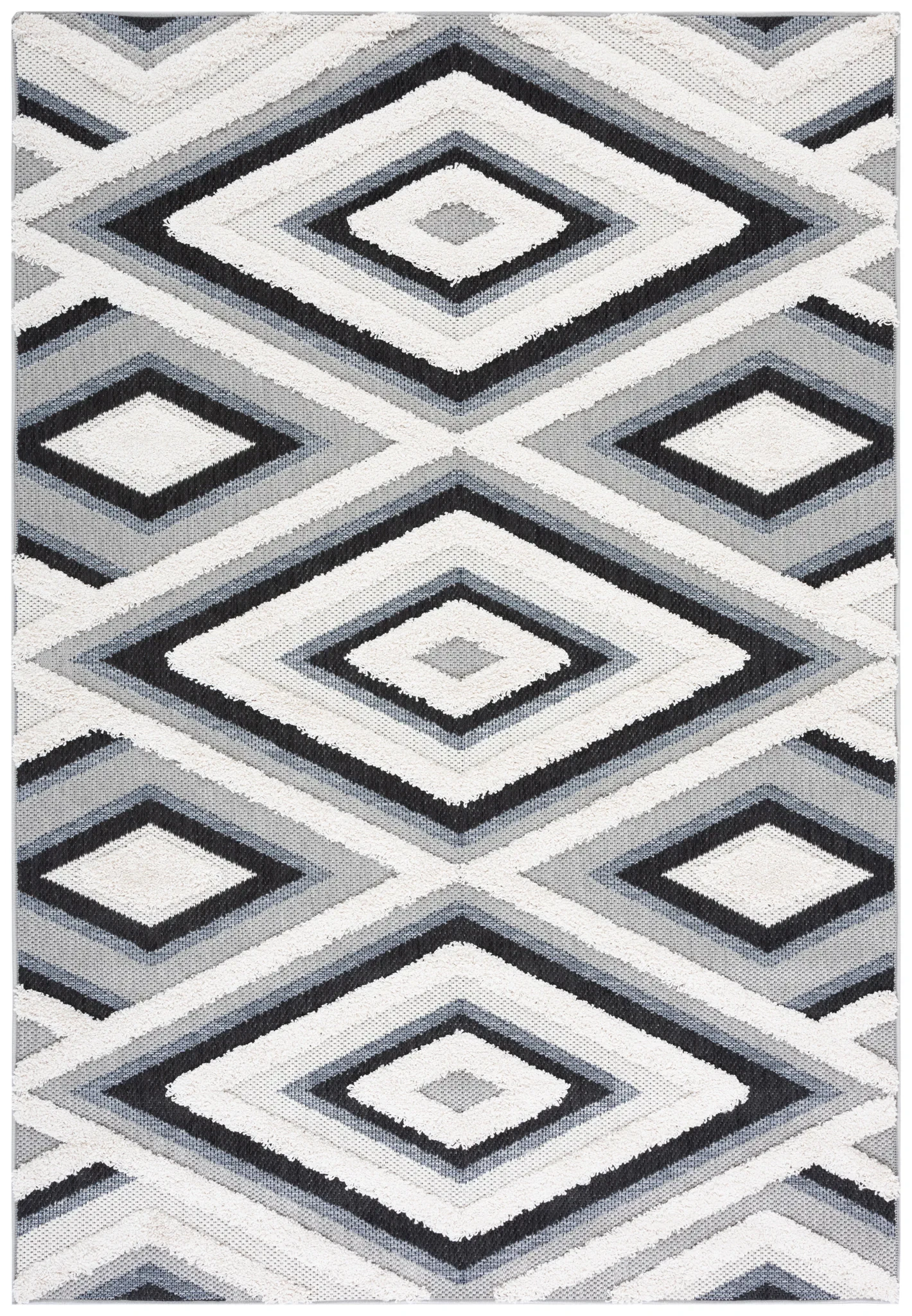 Cottage Nested Diamond Outdoor Rug in Ivory / Black