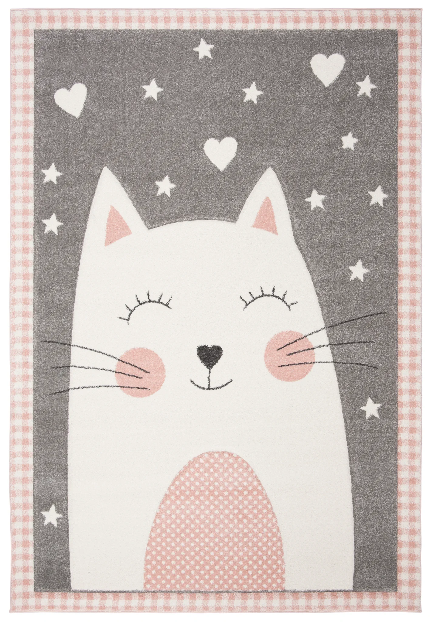 Carousel Kids Cat And Stars Rug in Pink / Gray