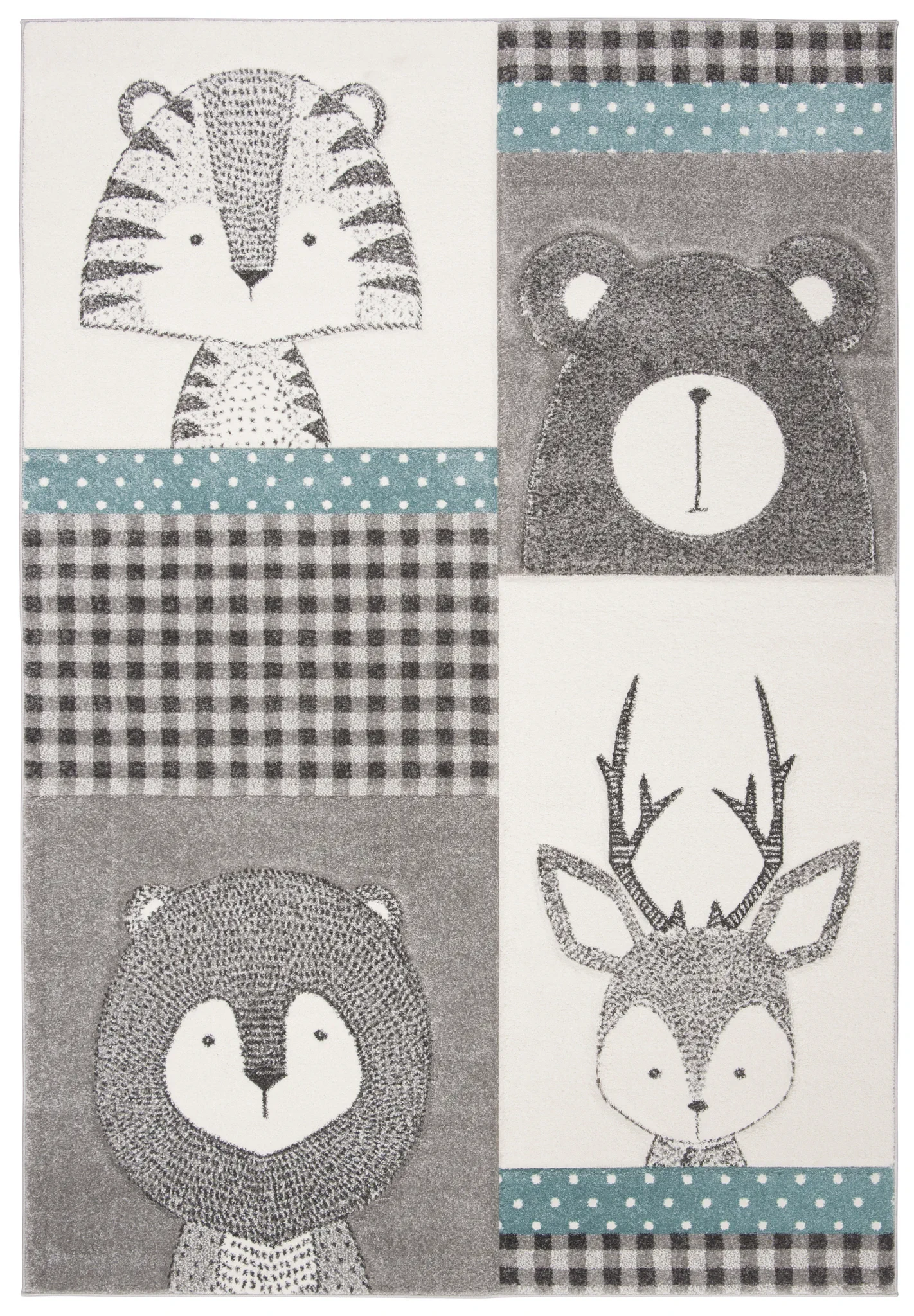 Carousel Kids Paneled Animal Rug in Gray / Ivory