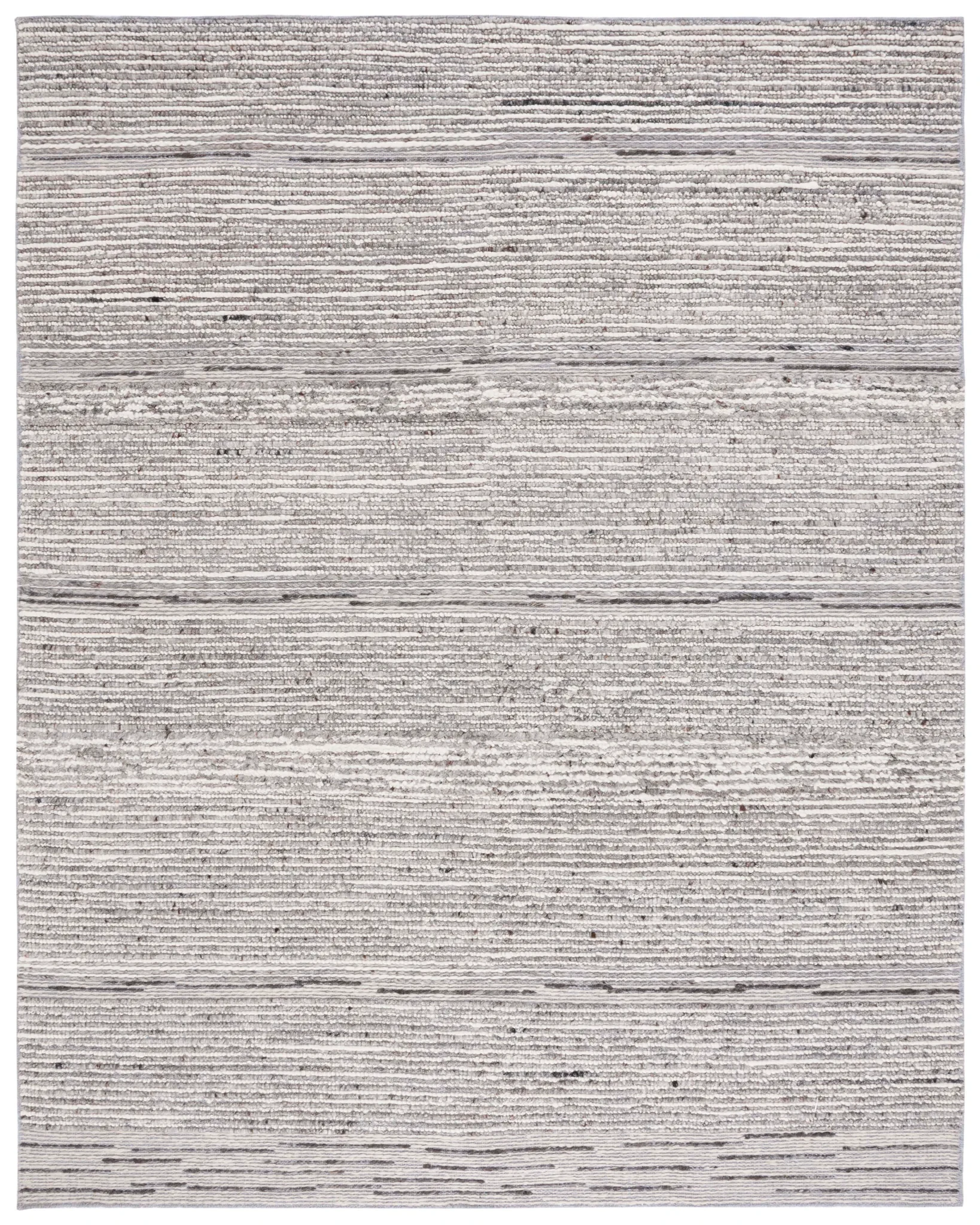 Casablanca Striped Hand-Woven Wool Rug in Gray / Ivory