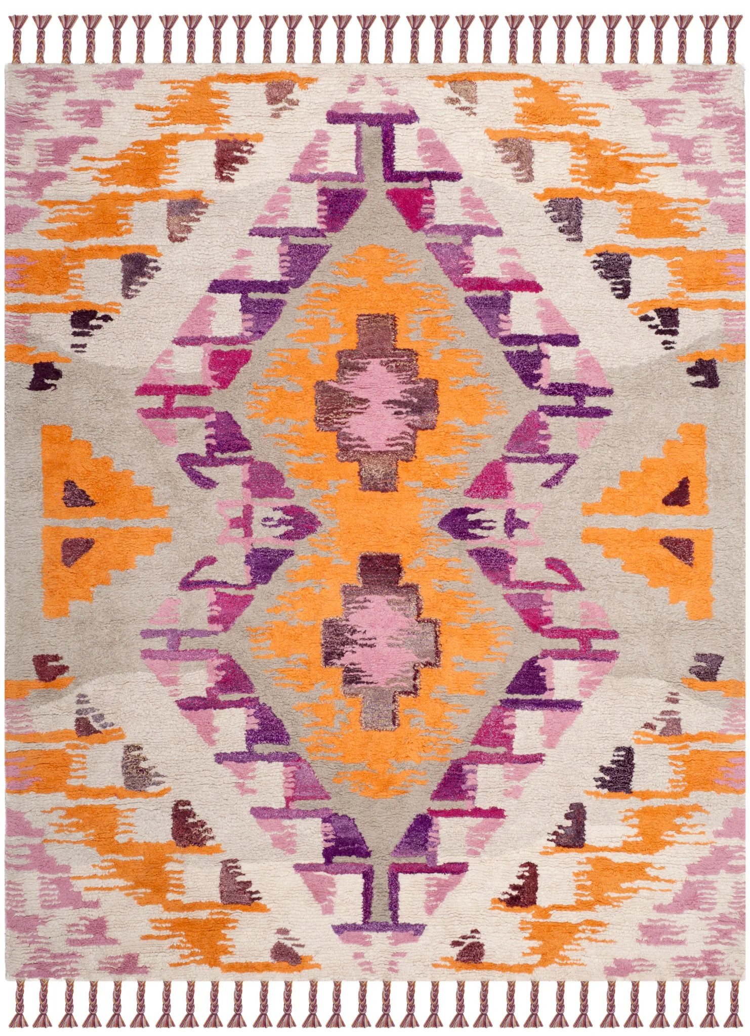 Casablanca Diamond Medallion Hand-Tufted Wool Blend Shag Rug in Ivory / Multicolor