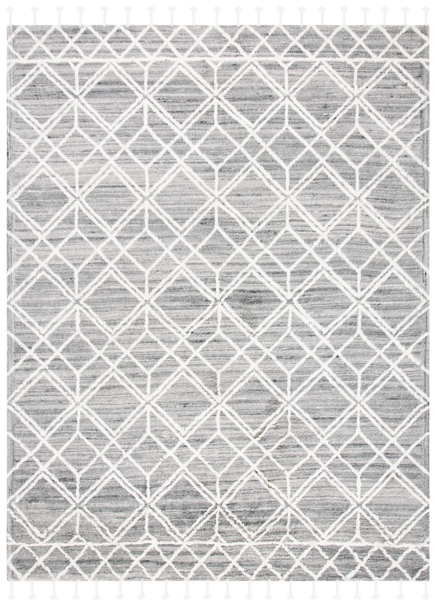 Casablanca Geometric Diamond Trellis Hand-Tufted Wool Rug in Gray / Ivory