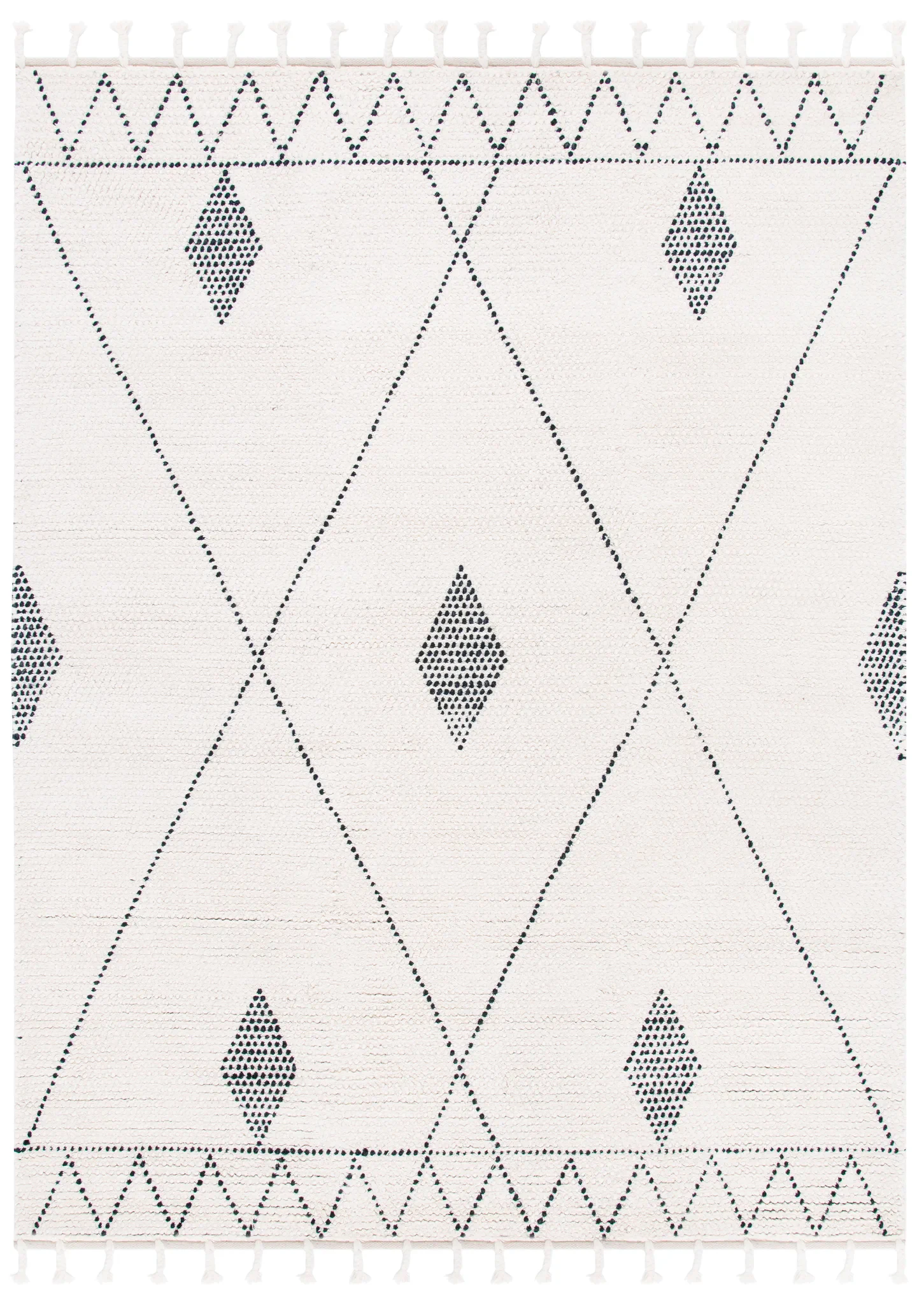 Casablanca Moroccan Tribal Hand-Woven Wool Rug in Ivory / Black