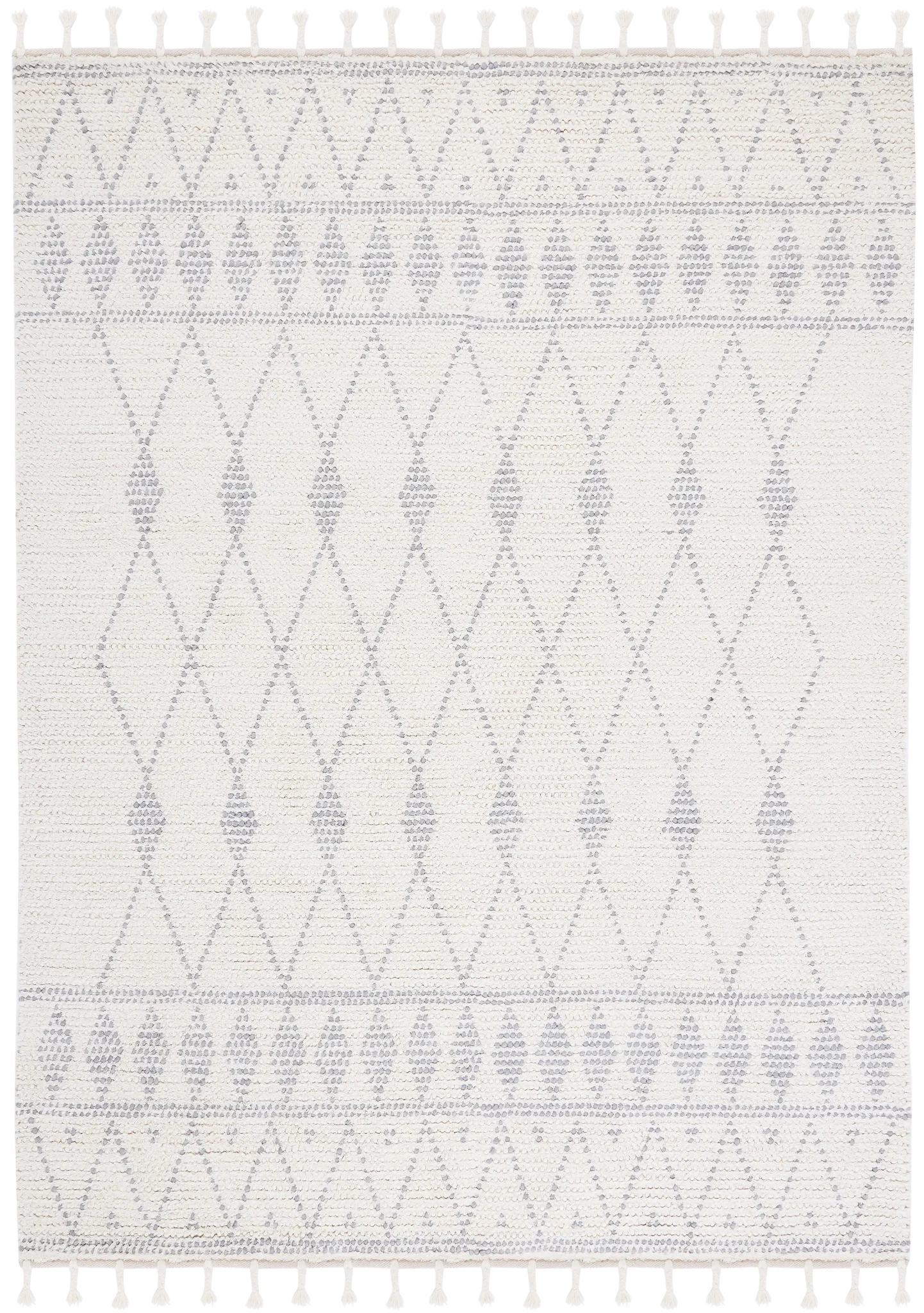 Casablanca Tribal Diamond Band Hand-Woven Wool Rug in Ivory / Gray