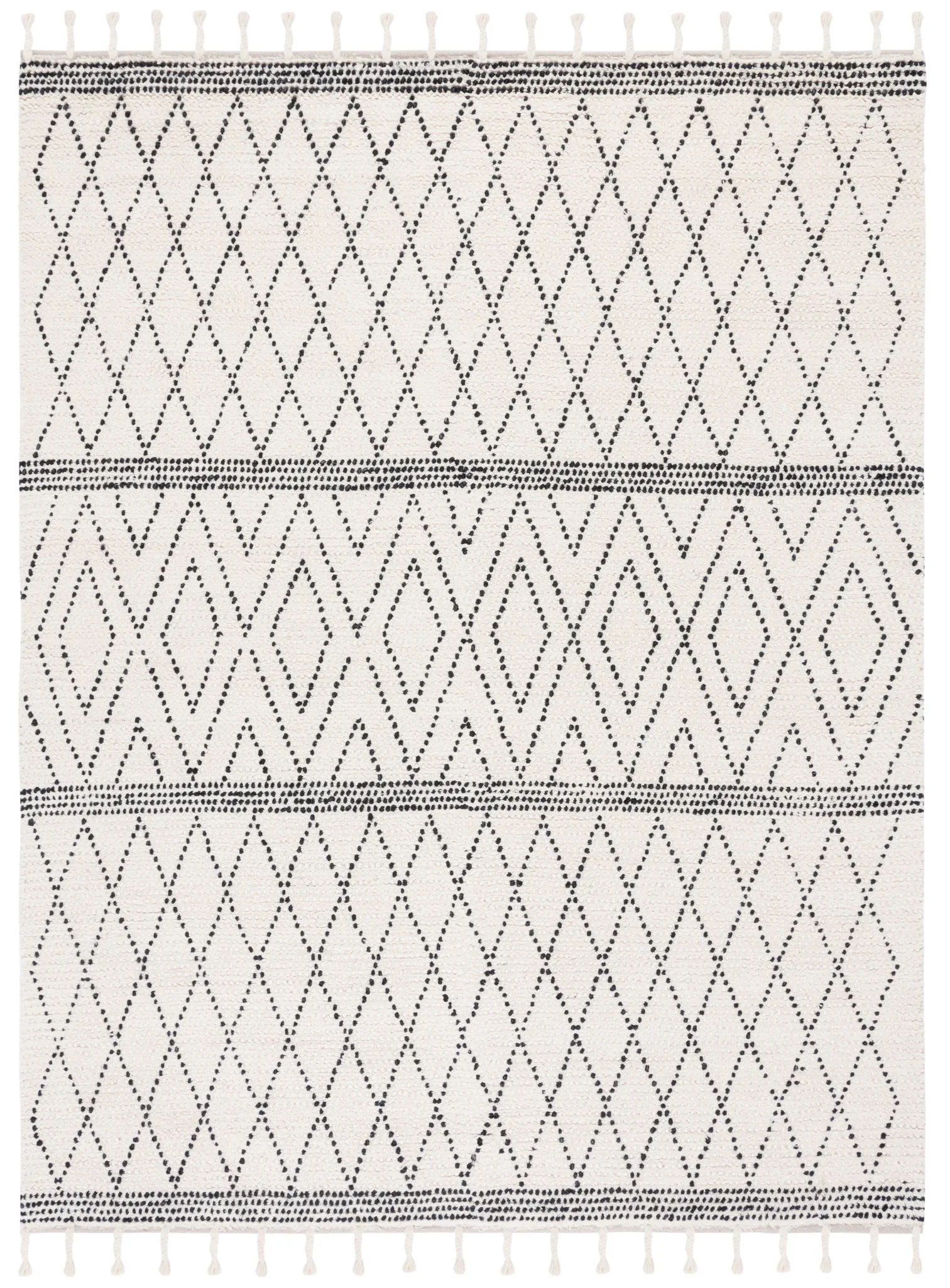 Casablanca Dotted Diamond Hand-Woven Wool Rug in Ivory / Black