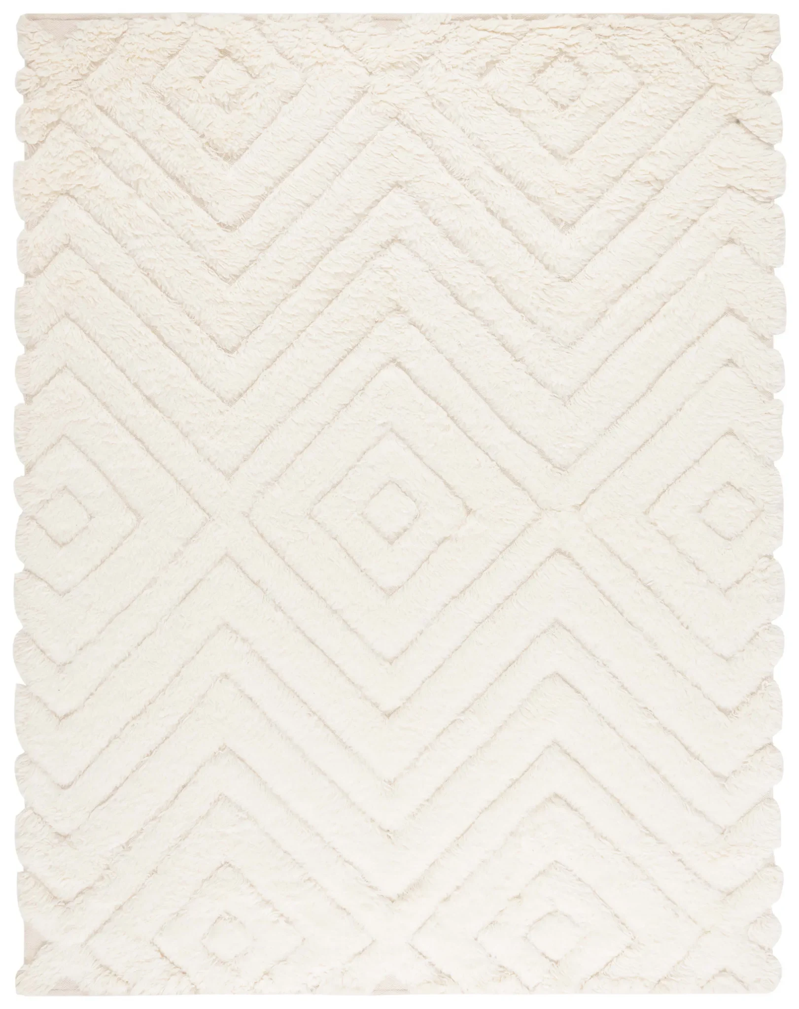 Casablanca Nested Diamond Shag Wool Rug in Ivory