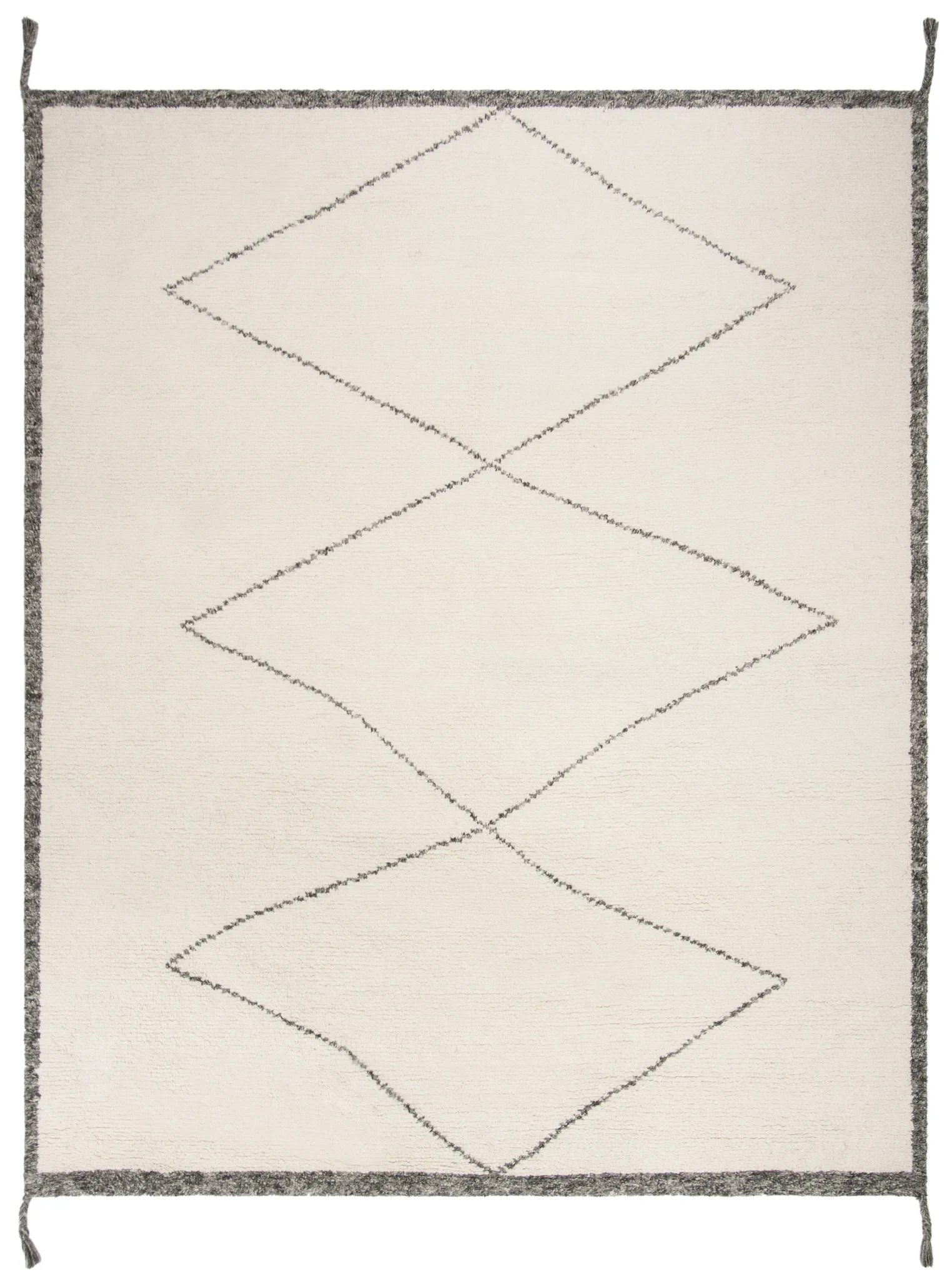 Casablanca Diamond Shag Wool Rug in Ivory / Charcoal