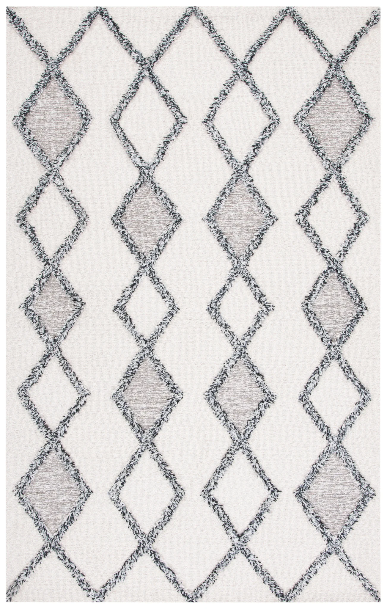 Casablanca Stacked Diamond Hand-Tufted Wool Rug in Ivory / Black