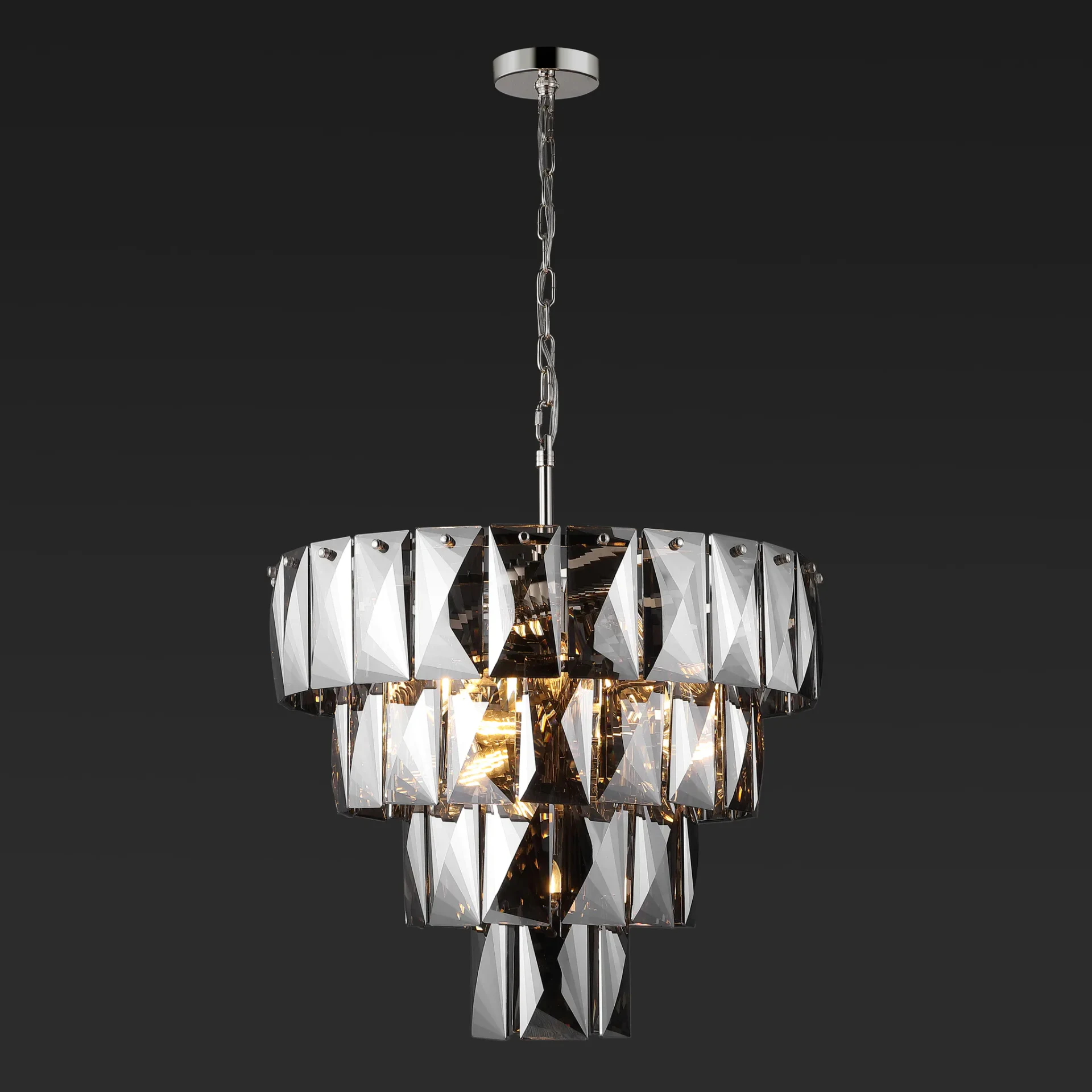 Jaylee Crystal Four-Tier Chandelier in Nickel / Dark Gray
